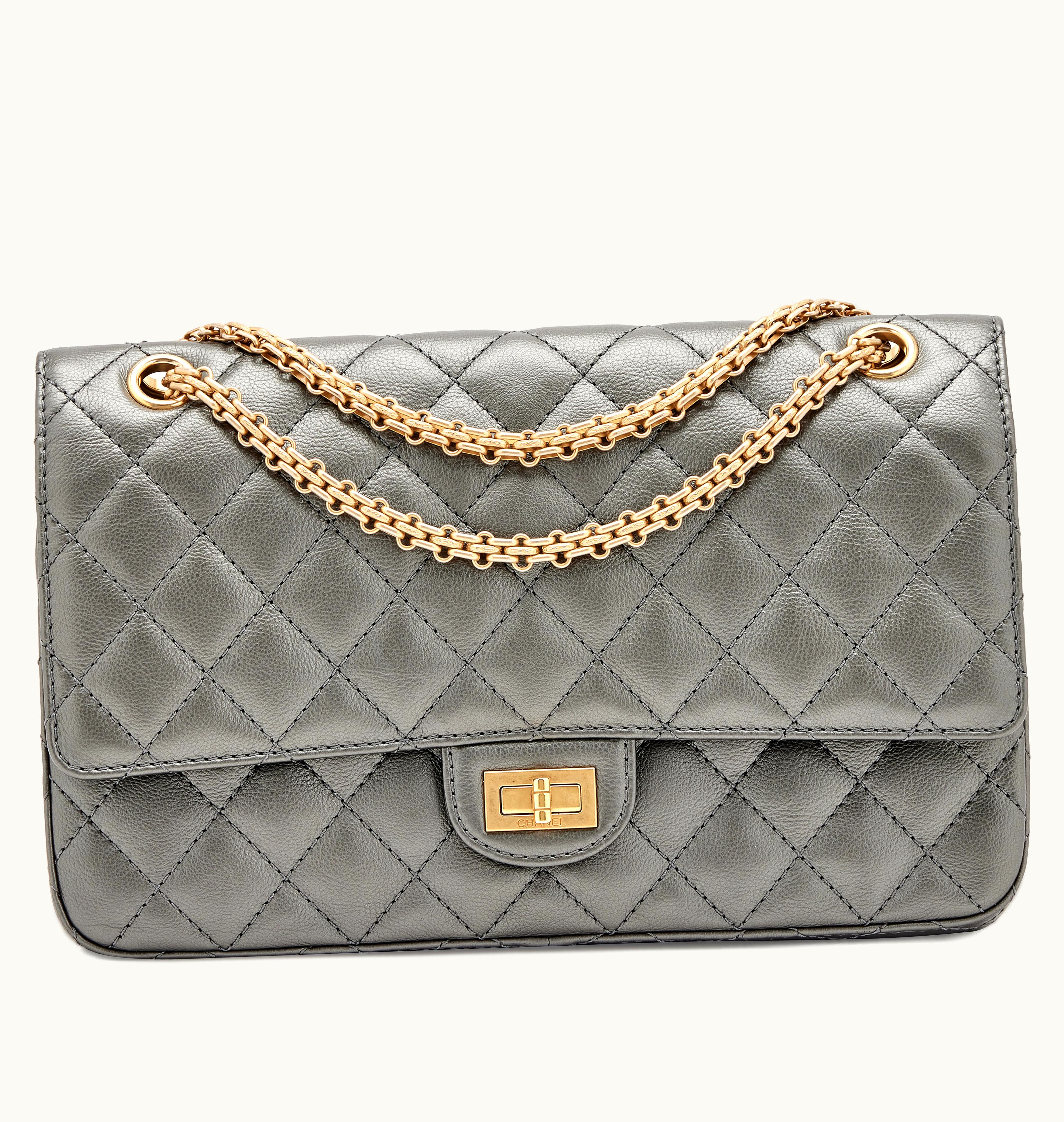 Chanel Chanel Reissue 226 Double Flap in Metallic Charcoal Quilted Calfskin with Gold Hardware, 2017 Collection