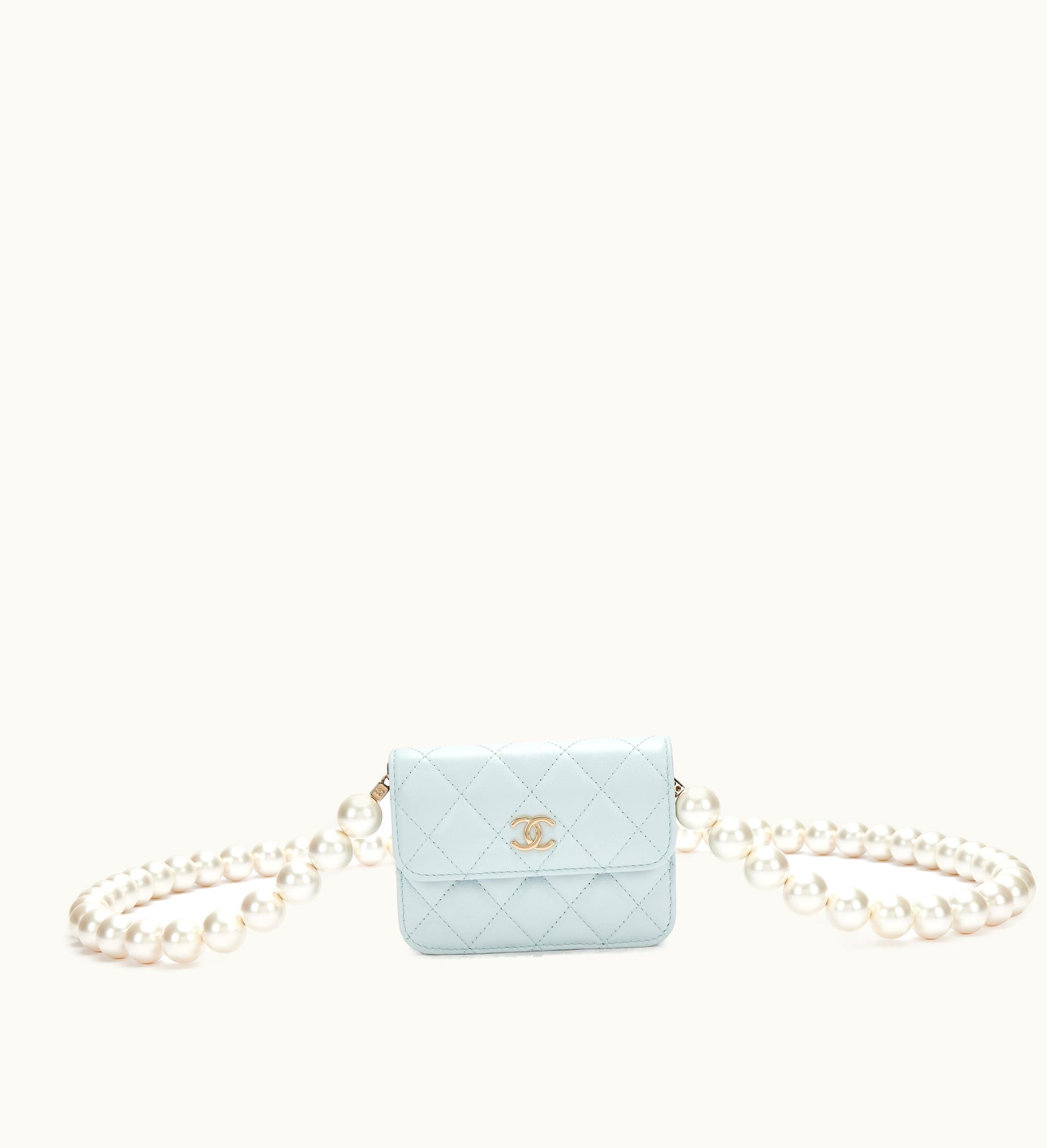 Chanel Chanel 2021 Chanel Micro Bag in Light Blue Quilted Lambskin with Imitation Pearl Chain and Silver Hardware