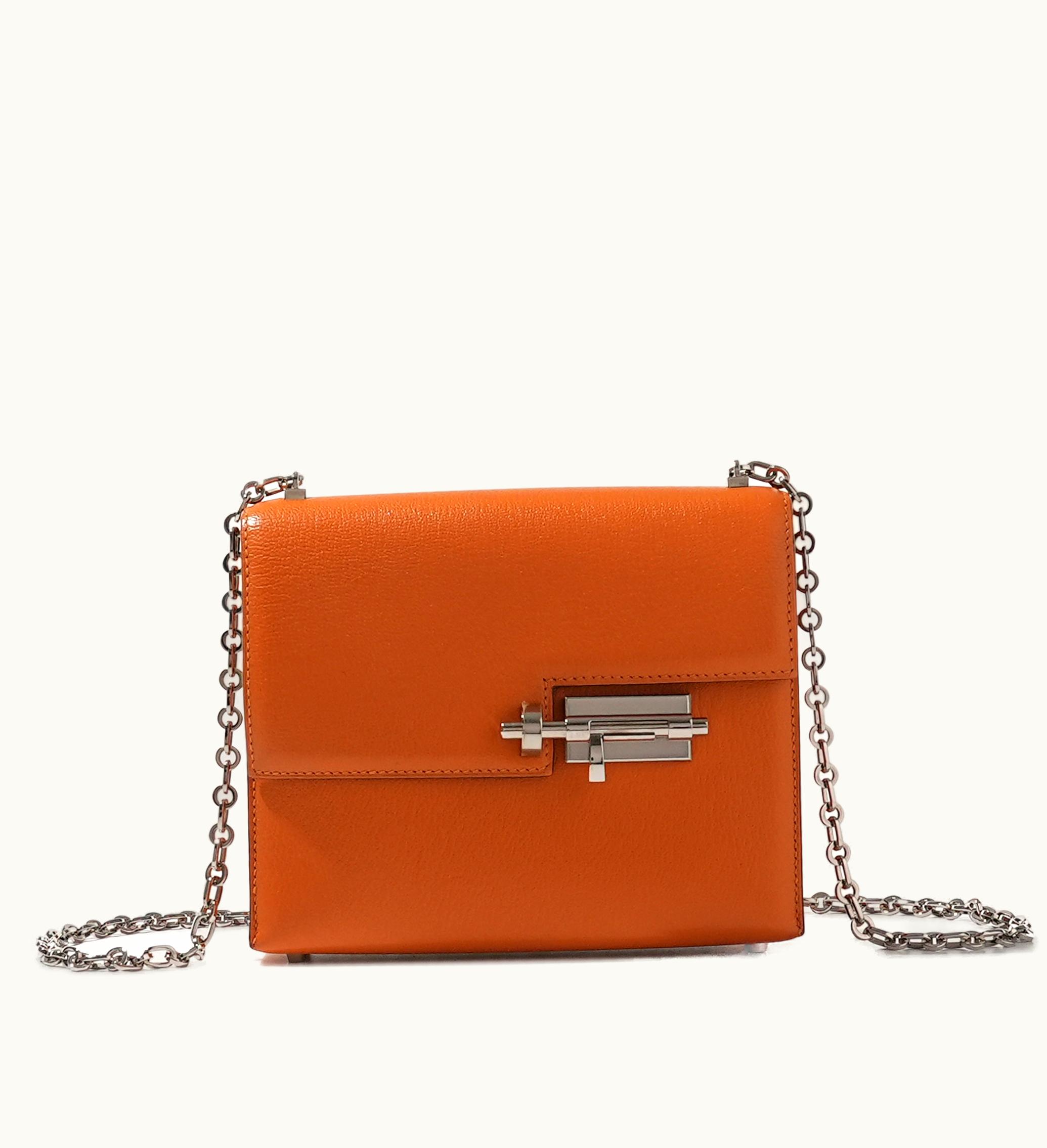 Hermès Hermès Apricot Chèvre Mysore Verrou Chaine Mini Bag with Palladium Hardware, Released in 2018 by Hermès