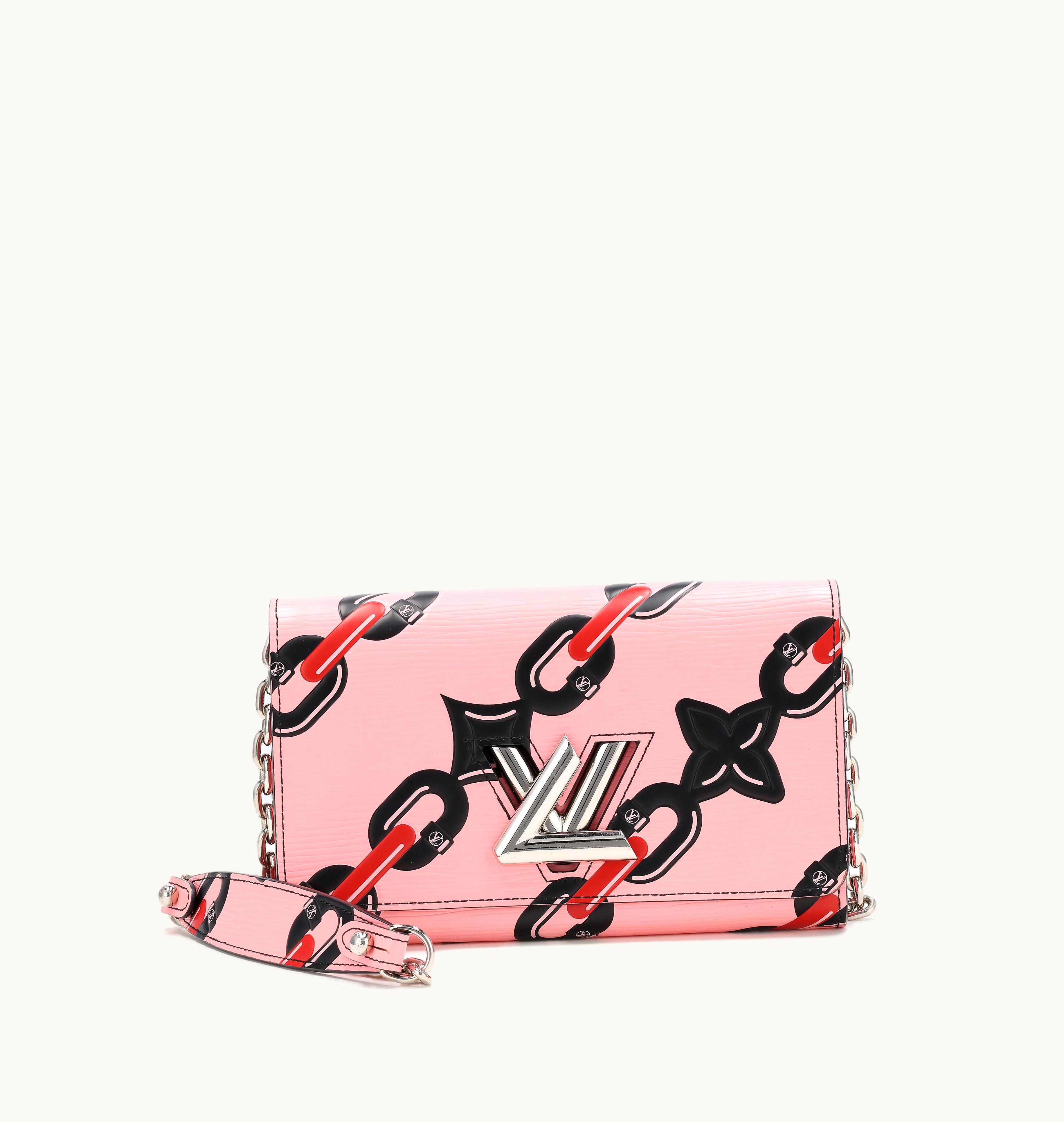 Louis Vuitton Louis Vuitton Pink Epi Leather Chain Flower Print Twist Wallet on Chain by Louis Vuitton, Silver Hardware, 2016 edition