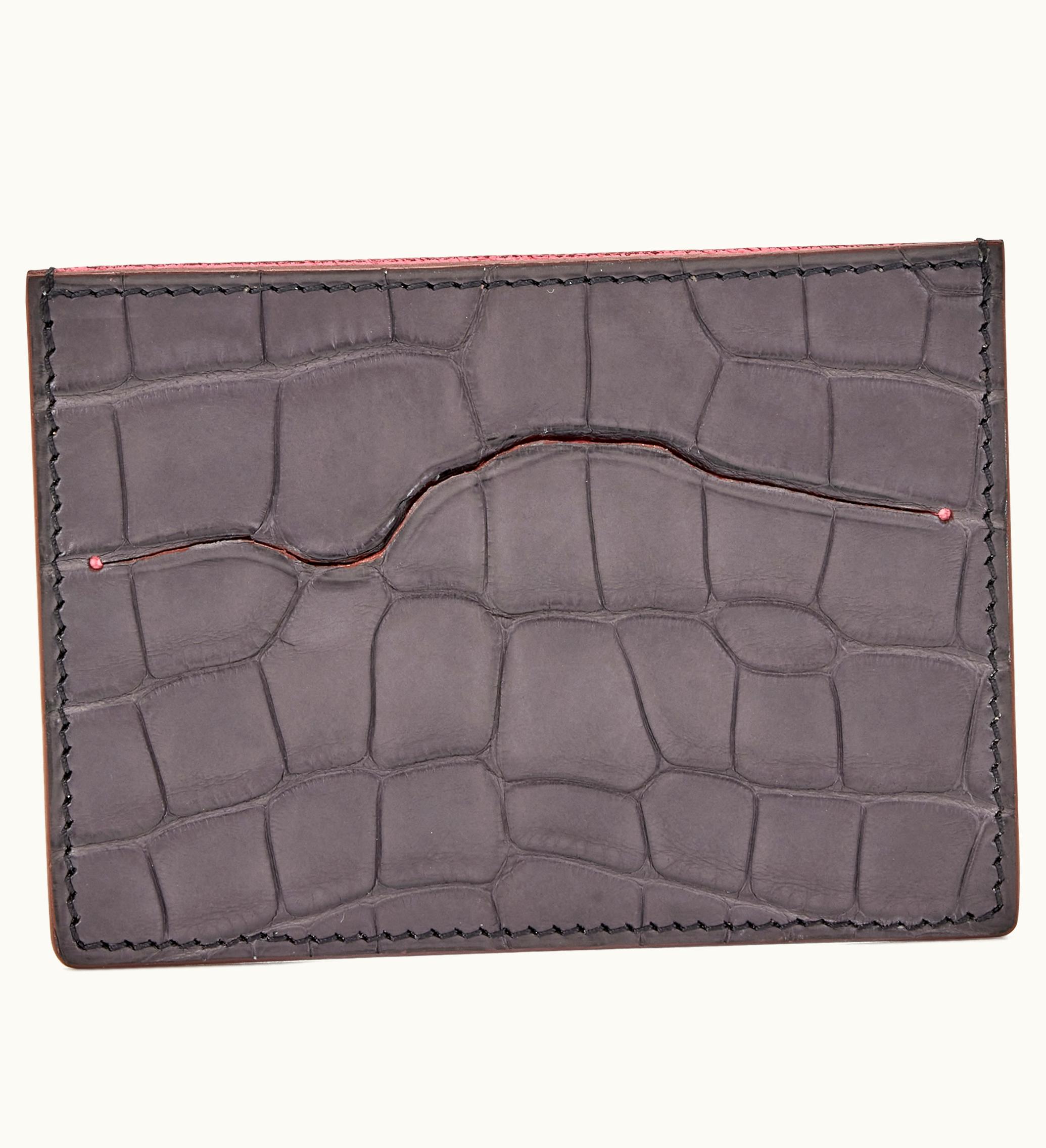 Hermès Hermès Black Matte Alligator and Rose Confetti Petit H Card Holder