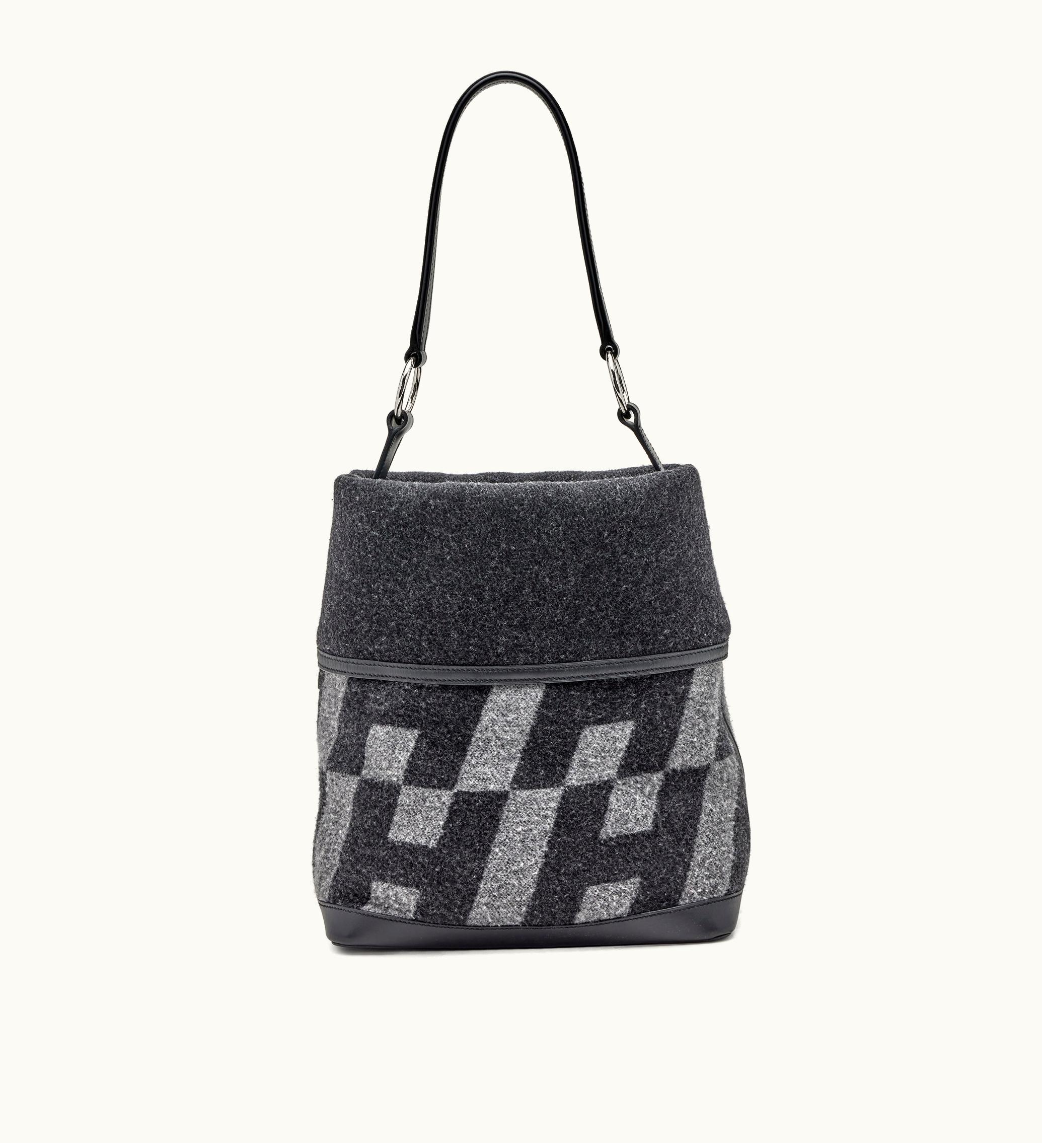 Hermès Hermès Charcoal Gray and Ebony Cowhide Hunter with Wool H High Neck 25 Palladium Hardware, 2016