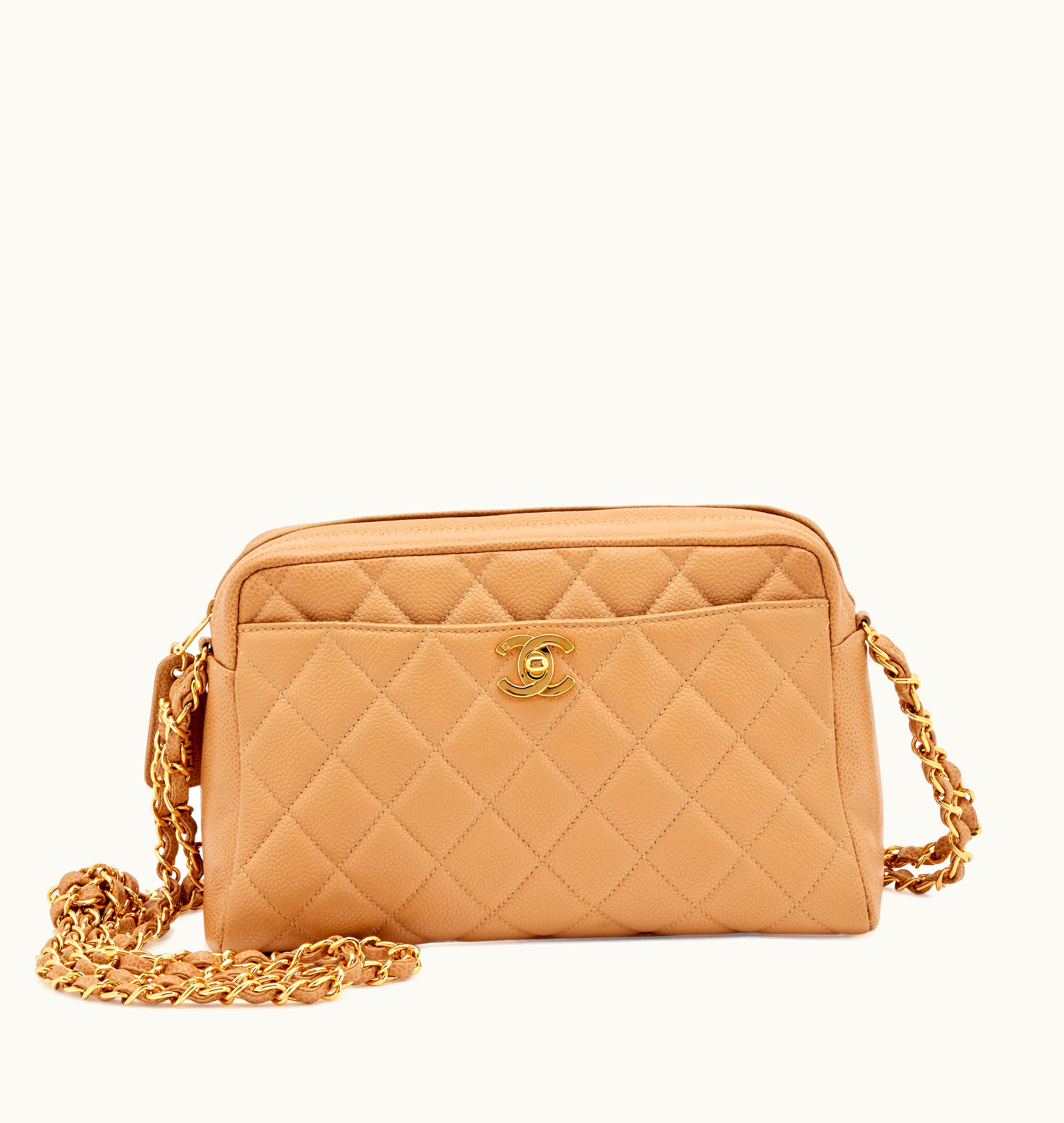 Chanel Chanel Caviar Front Pocket CC Camera Bag with Gold Hardware in Camel Beige Shade, Manufactured between 1996-1997