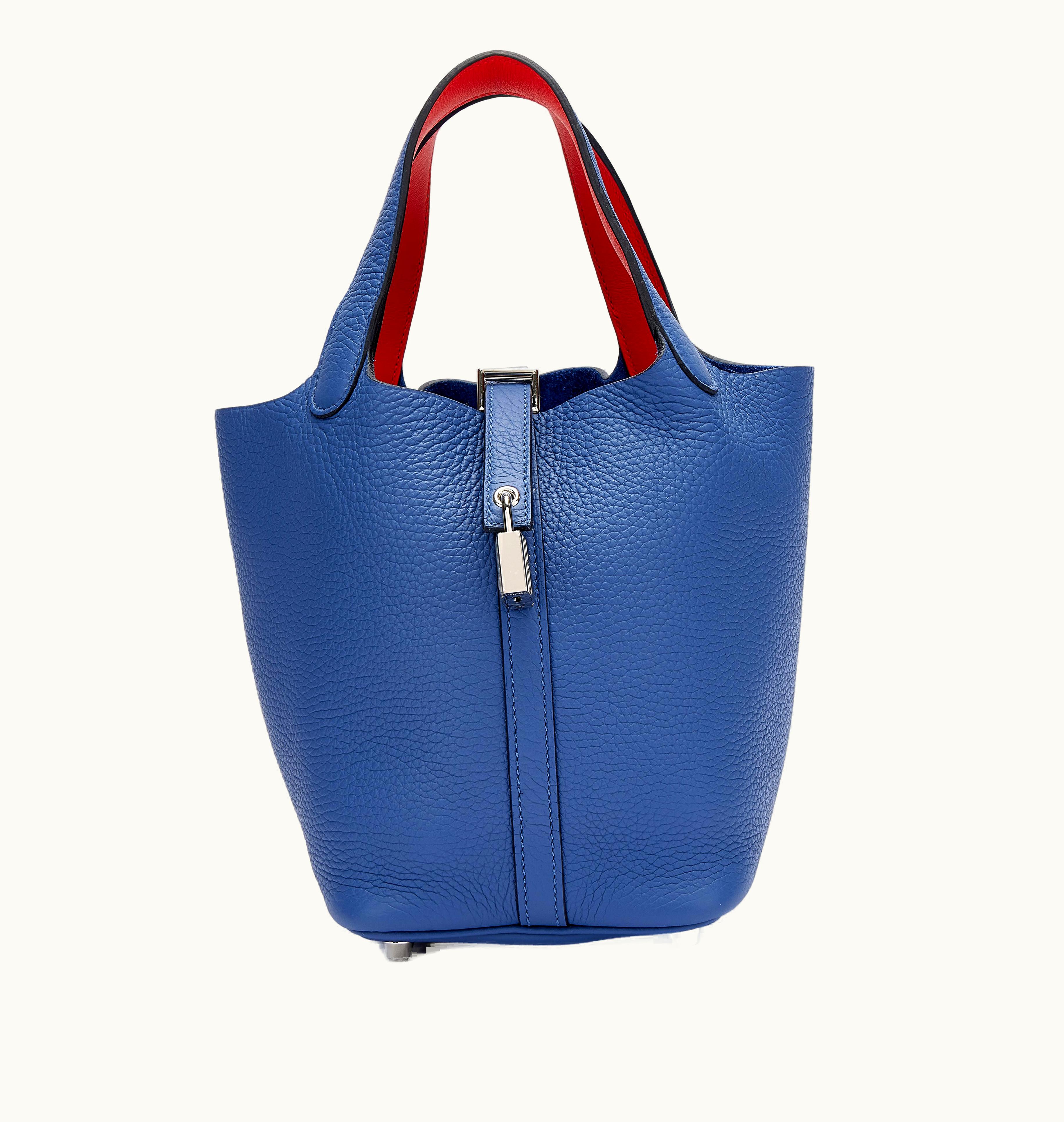 Hermès Hermès Blue Brighton Clemence Hermès and Capucine Swift Reverse Picotin Lock 18 with Palladium Hardware, 2017