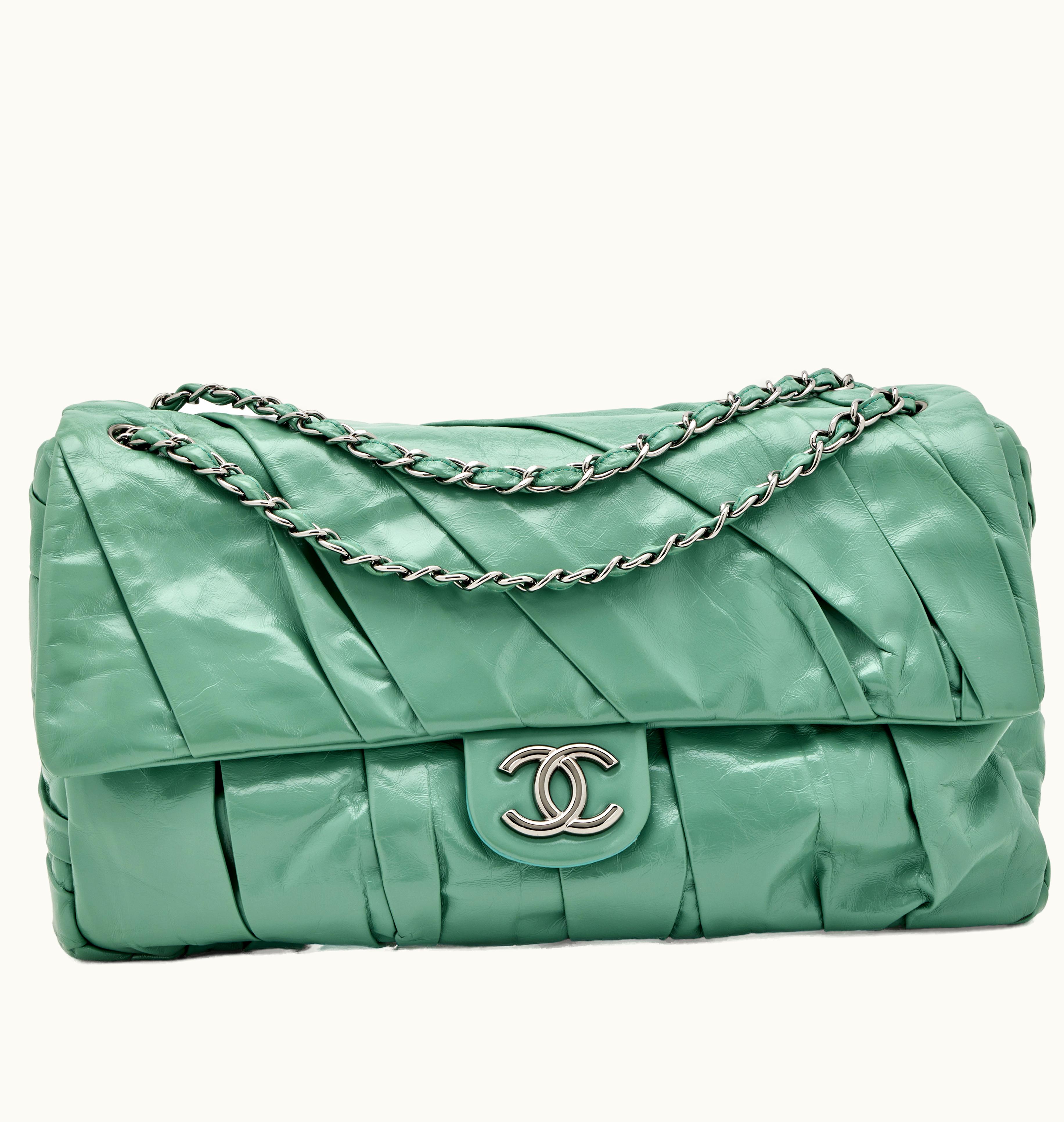 Chanel Chanel Teal Green Glazed Calfskin Leather Maxi Jumbo Twisted XL Flap by Chanel, featuring Silver Hardware, manufactured in 2009