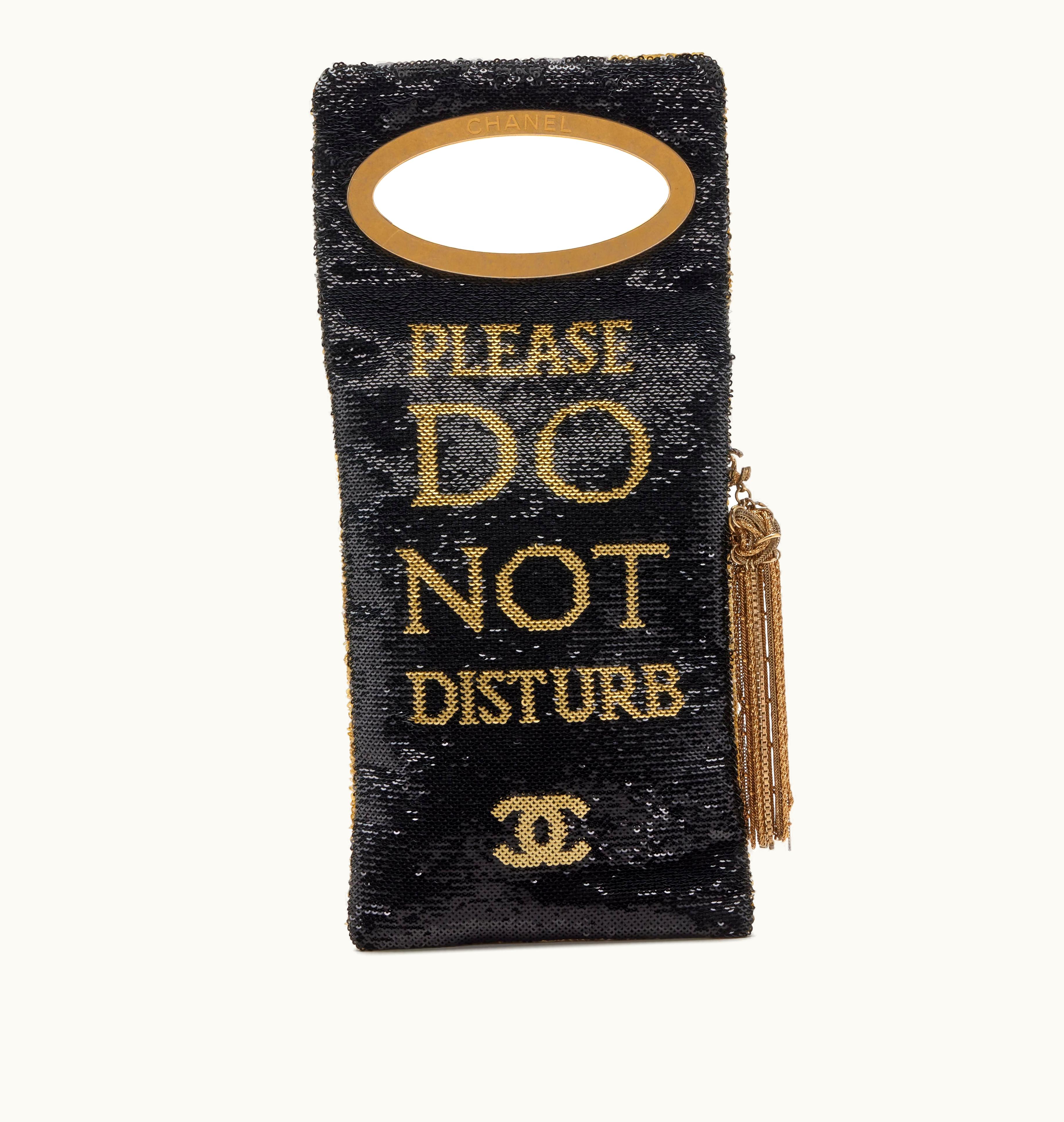 Chanel Chanel Paris-Cosmopolite Do Not Disturb Minaudiere Clutch featuring Black and Gold Sequins, adorned with Gold Hardware - 2017 Edition
