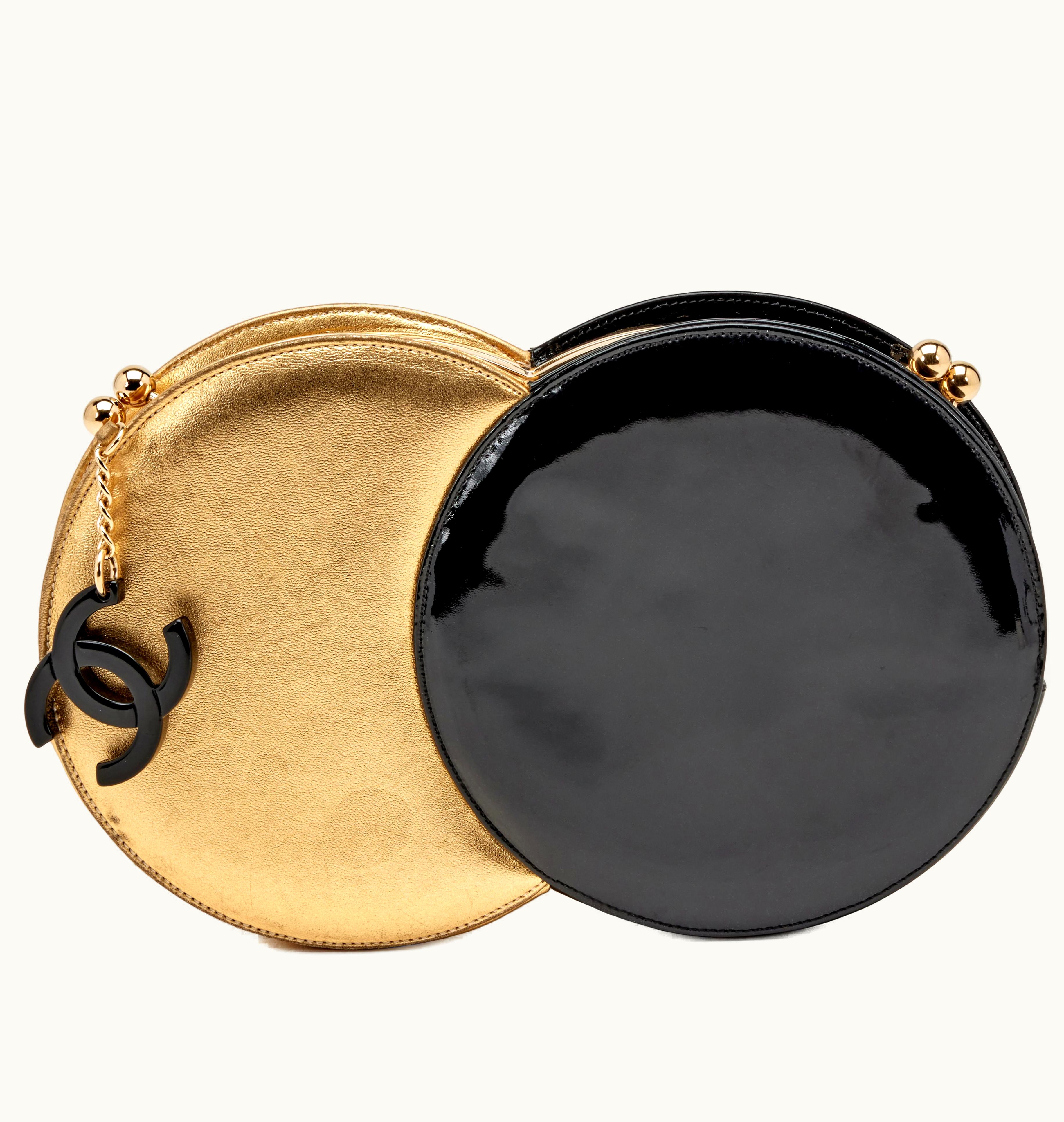 Chanel Chanel Gold Lambskin and Black Patent Leather Double Circle Clutch Gold Hardware, 2007