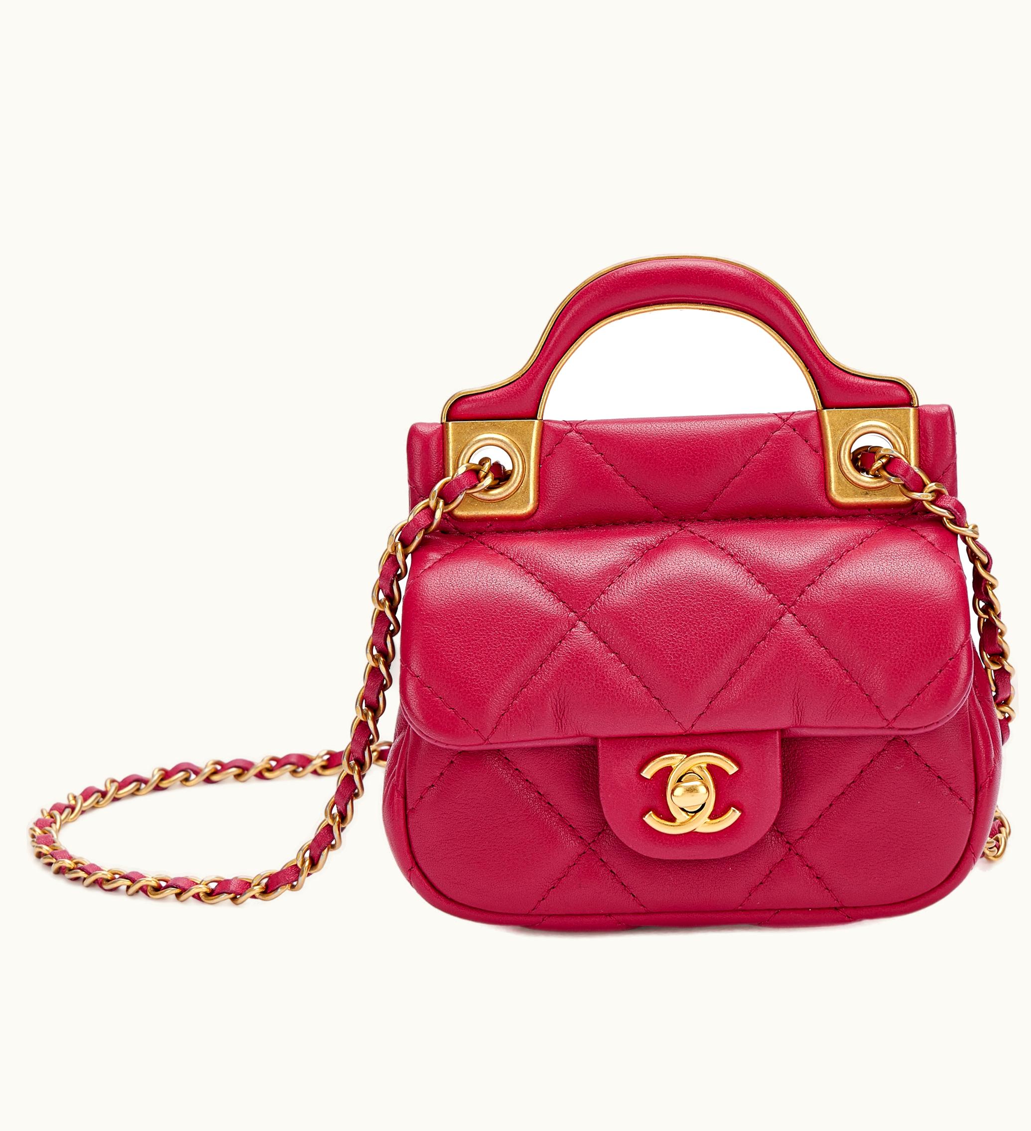 Chanel Chanel Red Micro Flap Bag in Quilted Grained Calfskin with Brushed Gold Hardware, 2021