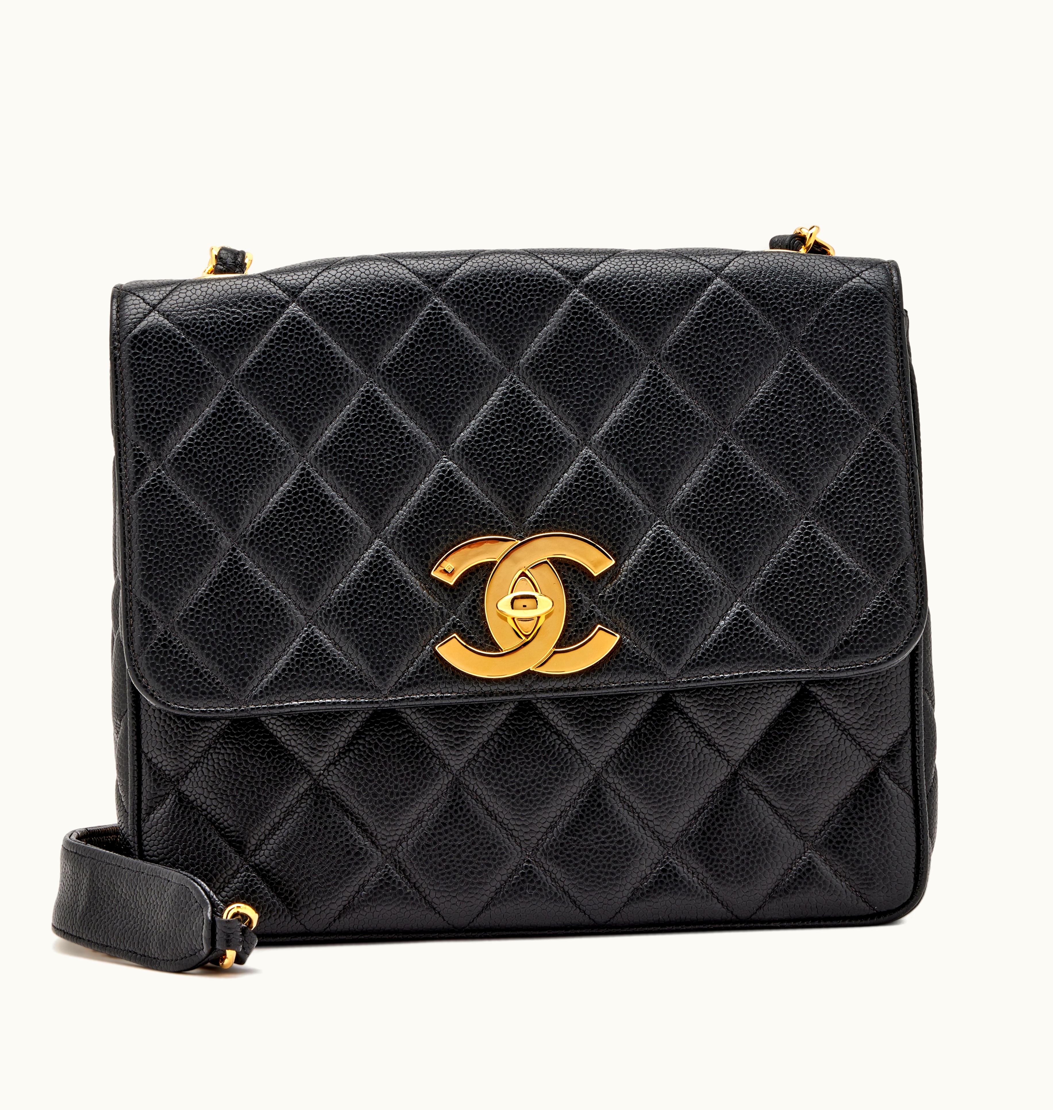 Chanel Chanel XL CC Jumbo Square Flap Bag in Black Quilted Caviar with Gold Hardware, a vintage piece from the years 1994 to 1996