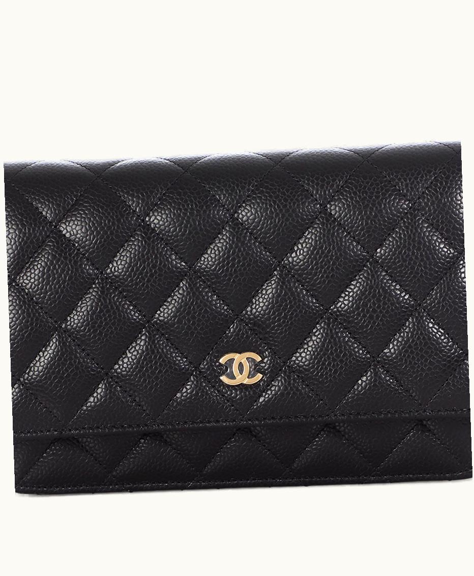 Chanel Chanel Black Quilted Caviar WOC Wallet on Chain Gold Hardware