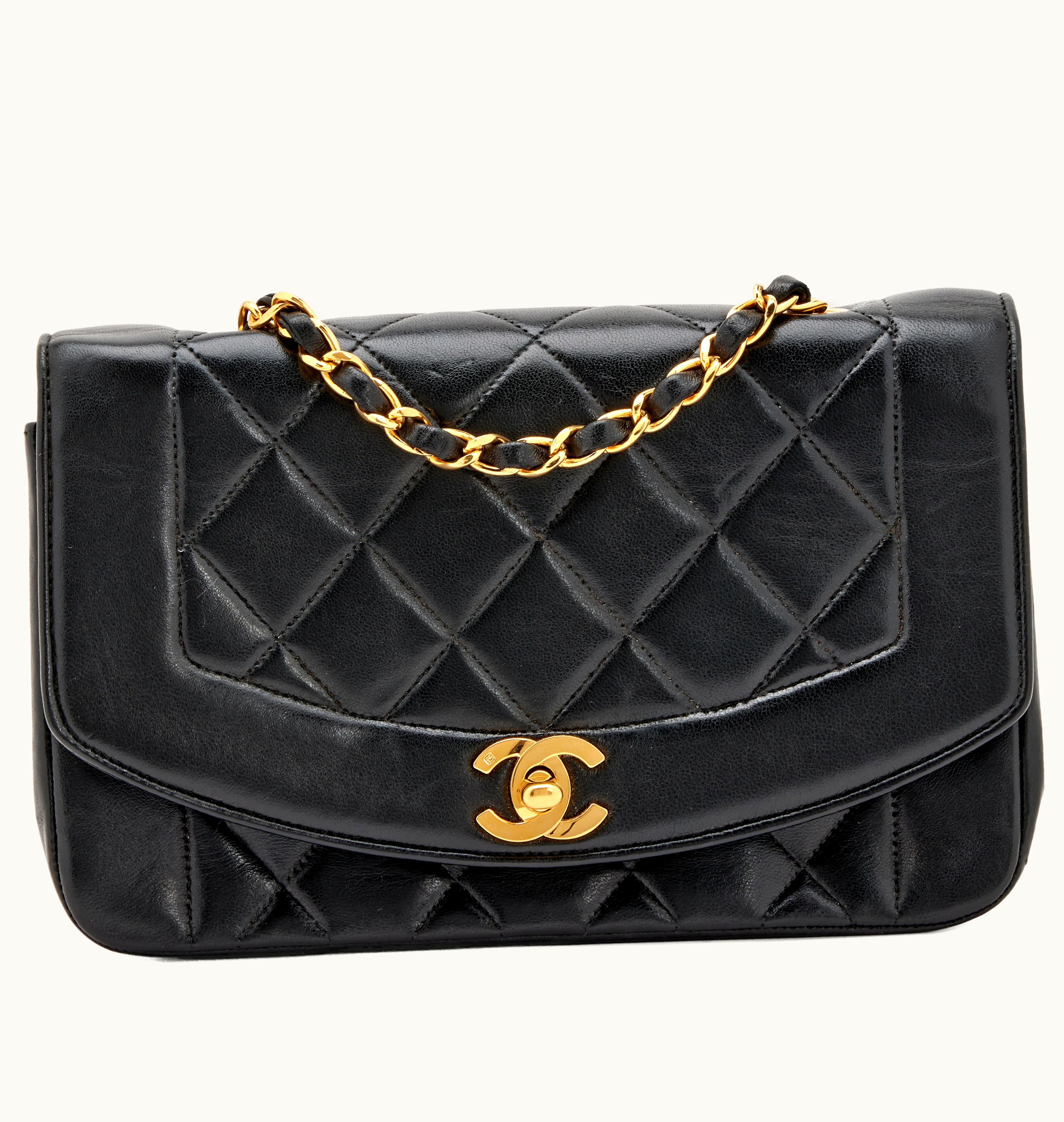 Chanel Chanel Small Diana Flap Bag with Gold Hardware in Black Quilted Lambskin, dating from 1994-1996