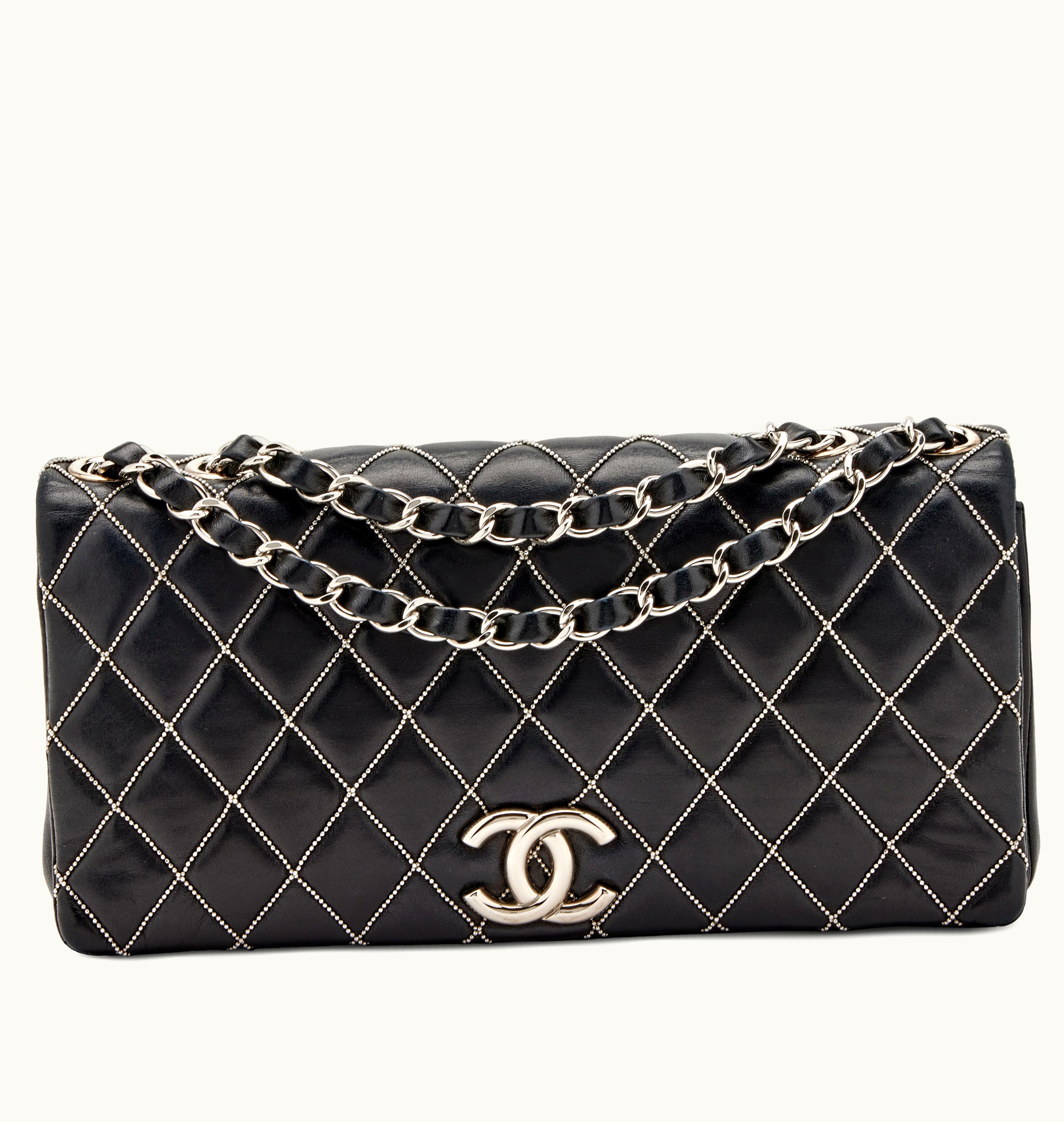 Chanel Chanel Black Quilted Lambskin Studded Beauty Flap Shoulder Bag with Silver Hardware by Chanel, dating back to the years 2009-2010