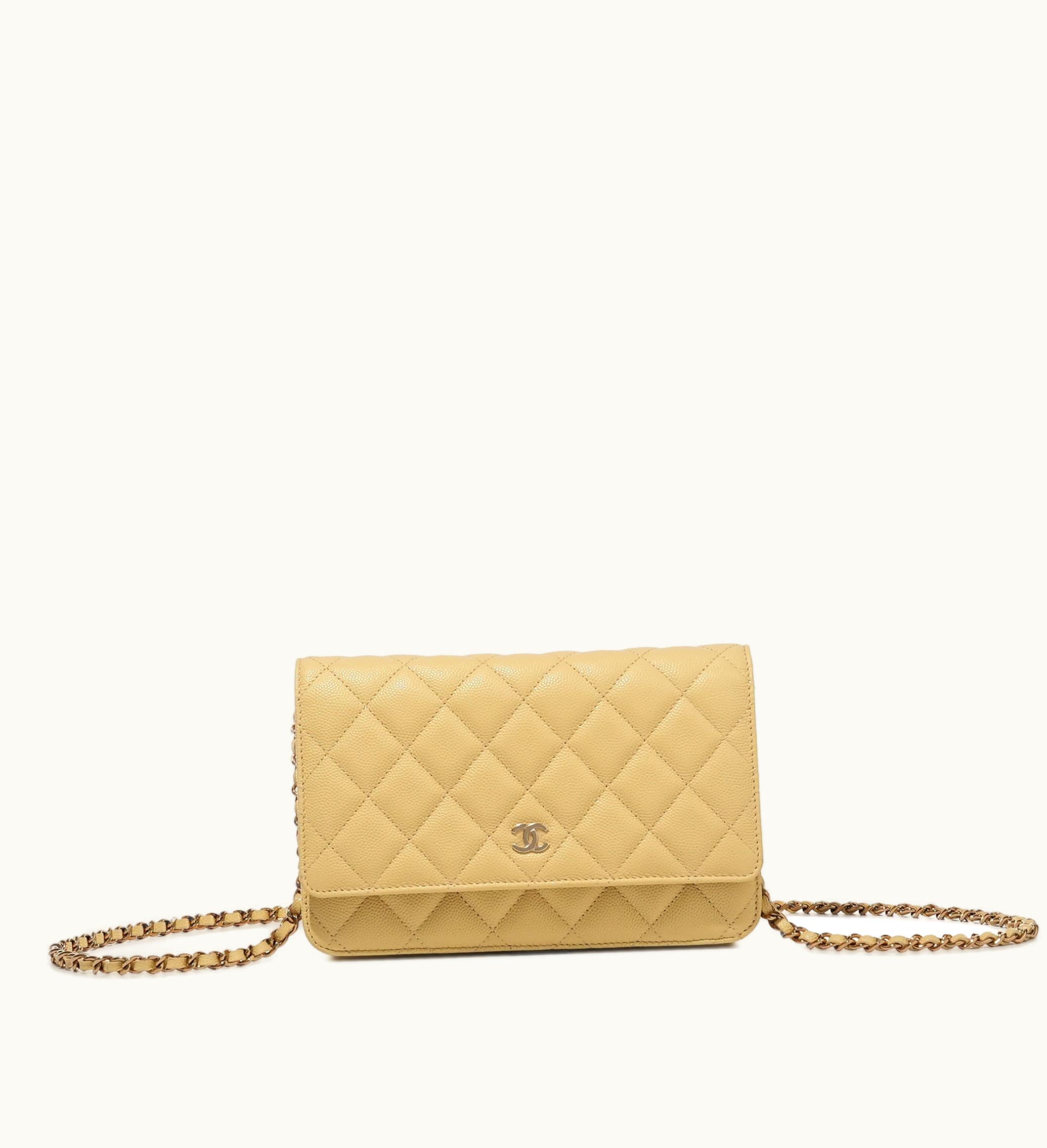 Chanel Chanel 2022 Chanel Wallet on Chain in Yellow Quilted Caviar with Gold Hardware