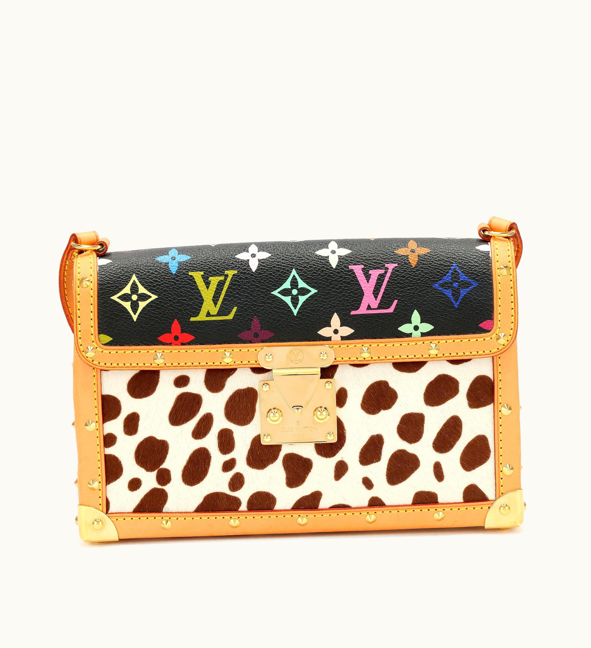 Louis Vuitton Louis Vuitton Dalmatian Pony Hair and Black Multicolor Monogram Flap Bag designed by Takashi Murakami