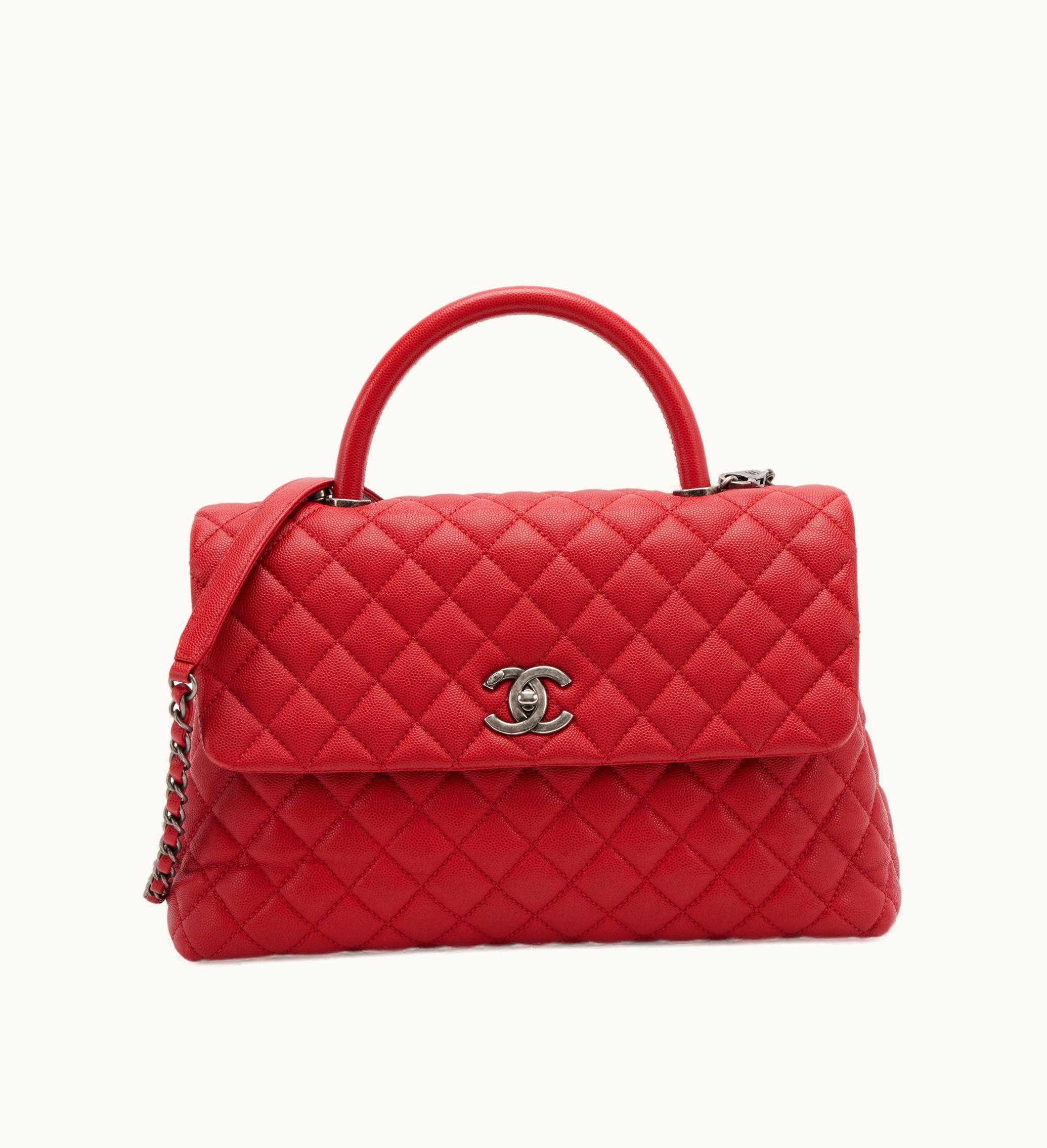 Chanel Chanel 2017 Chanel Medium Coco Handle Flap with Red Quilted Caviar and Ruthenium Hardware