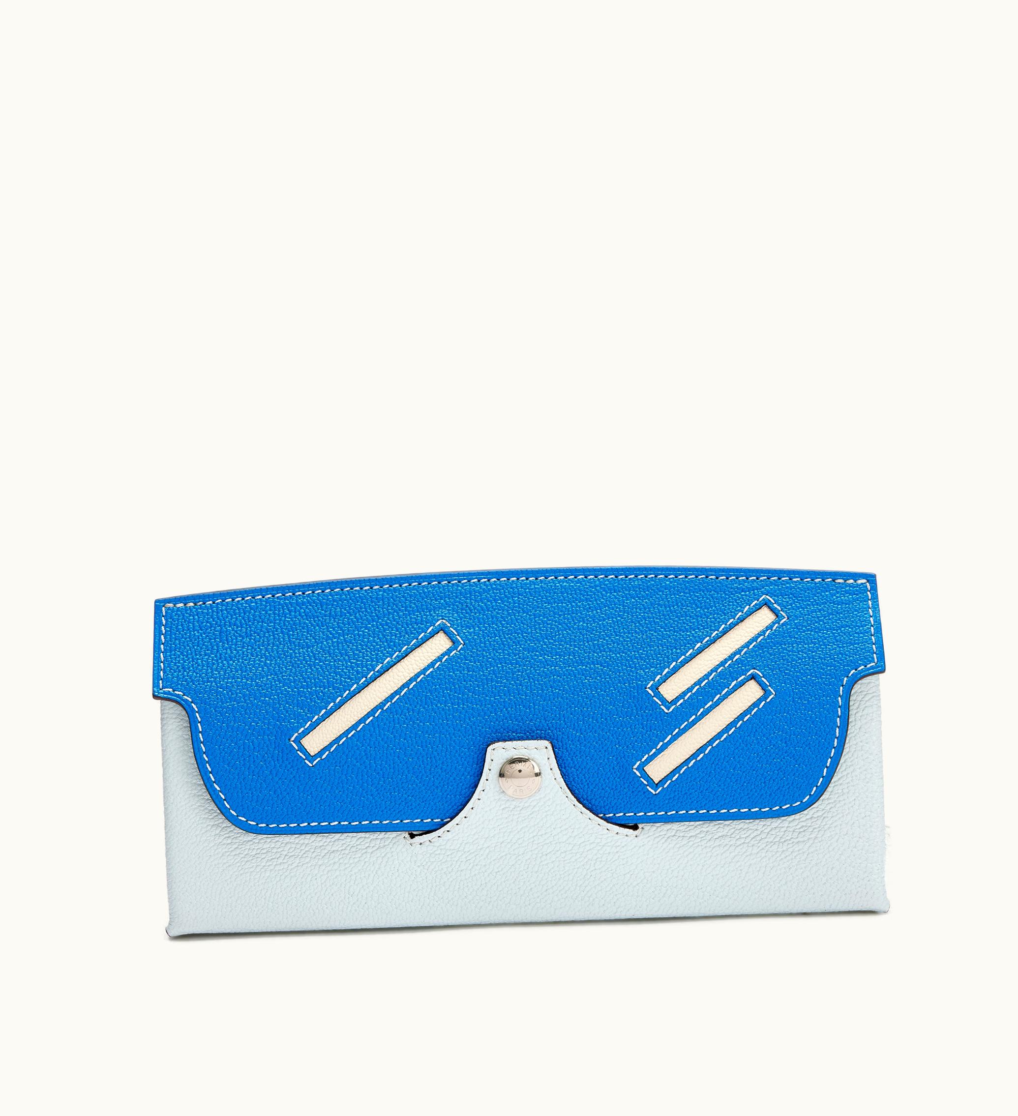 Hermès Hermès Bleu Brume, Bleu Hydra, Quebracho, Mauve Sylvestre and Naturel Chèvre Mysore In the Loop Wink Glasses Case Palladium Hardware, 2022