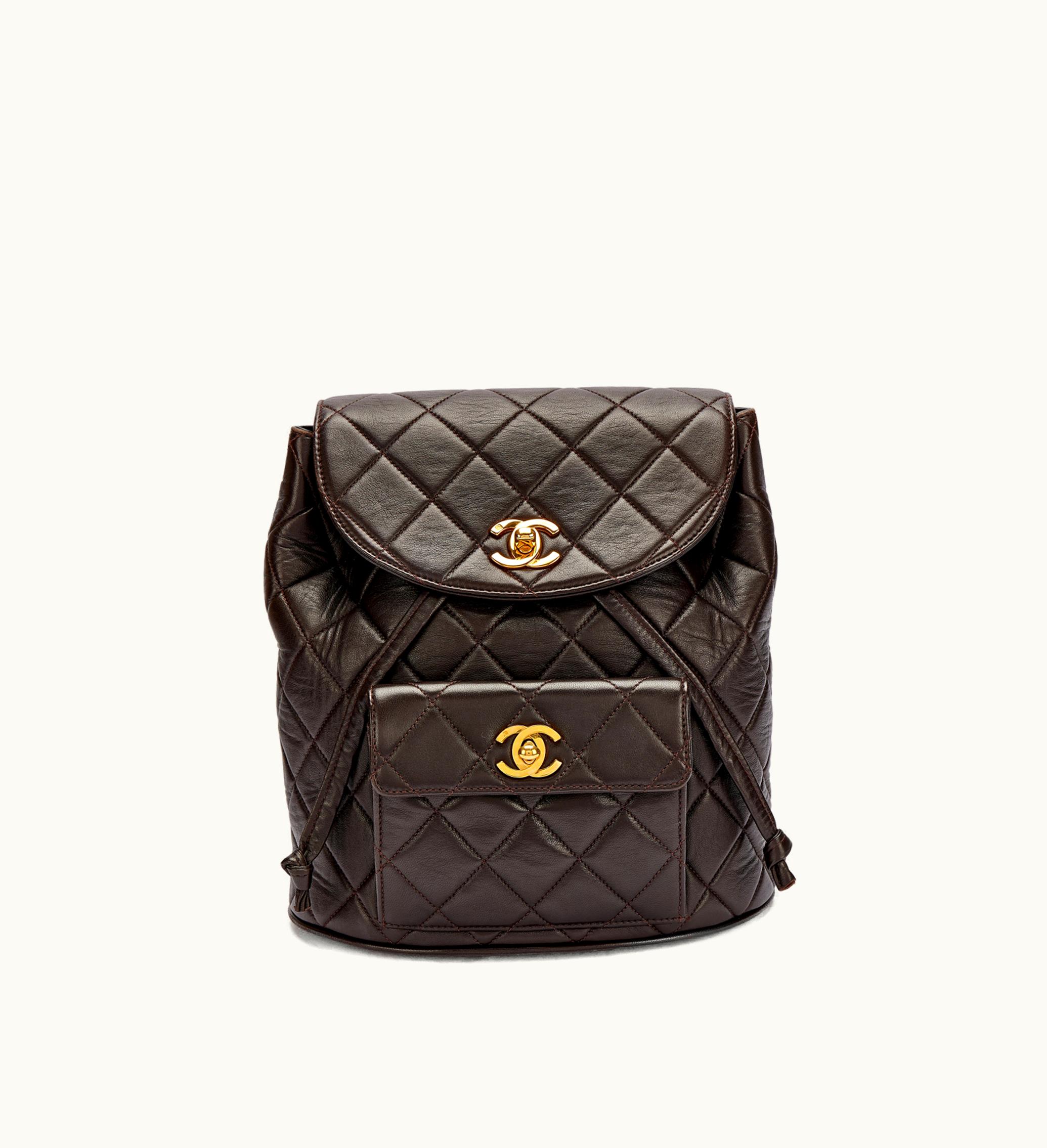 Chanel Chanel Medium Duma Timeless CC Backpack in Dark Brown Quilted Lambskin with Gold Hardware, produced between 1994 and 1996