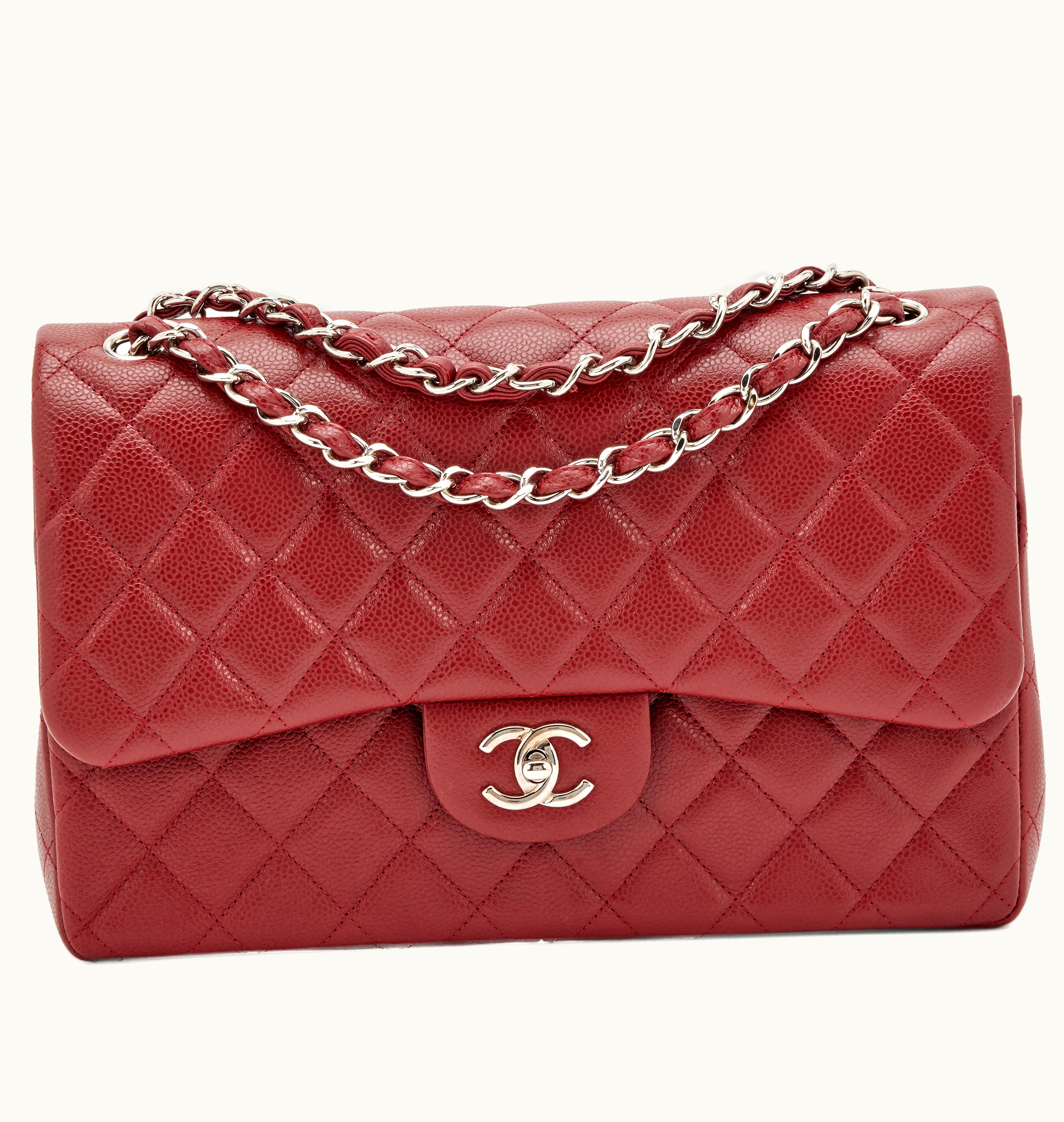 Chanel Chanel Quilted Caviar Jumbo Classic Double Flap in Burgundy with Silver Hardware, dated between 2013 to 2014