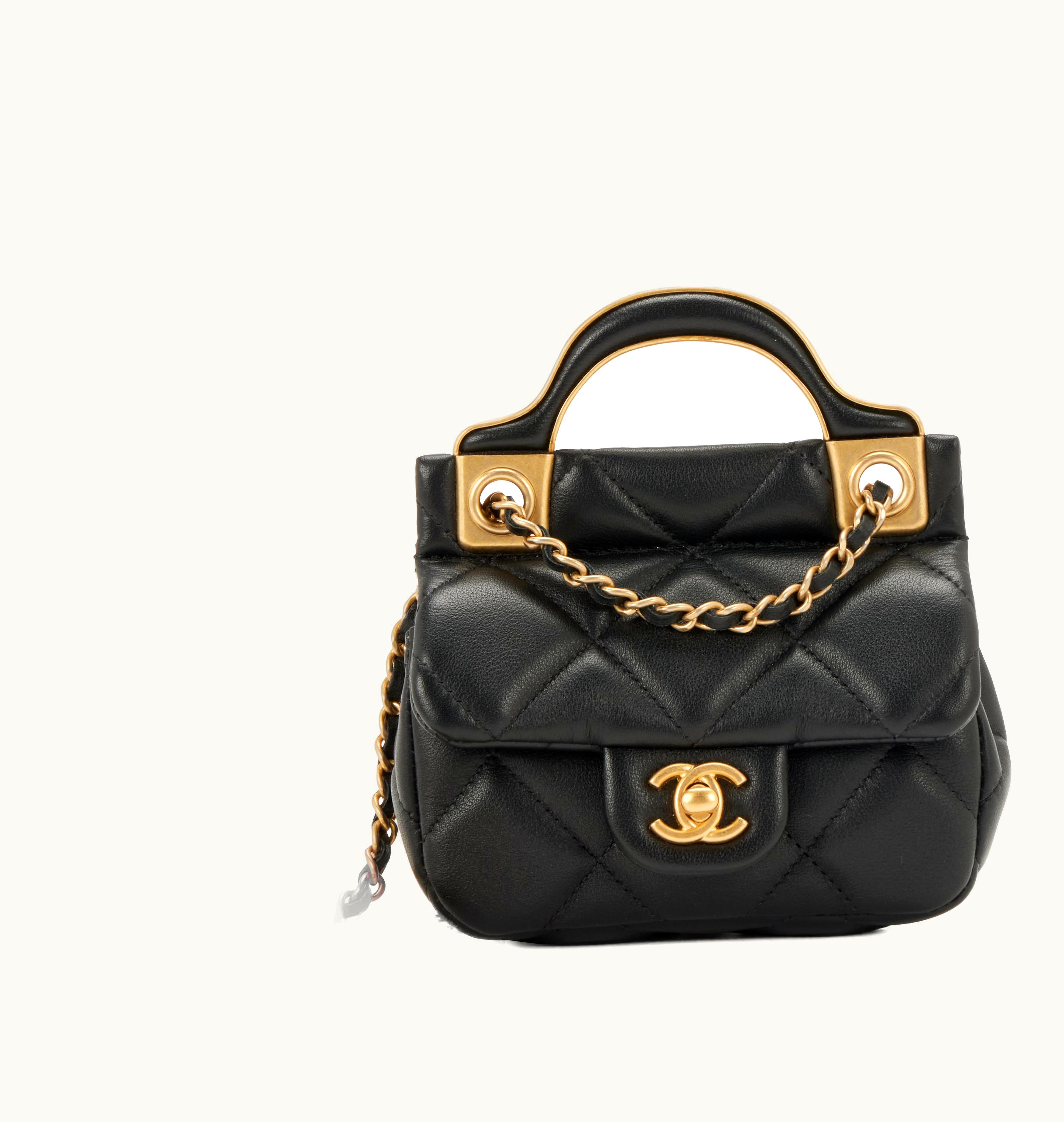 Chanel Chanel Black Calfskin Lady Handle Card Holder with Quilted Texture and Gold Hardware by Chanel, 2021