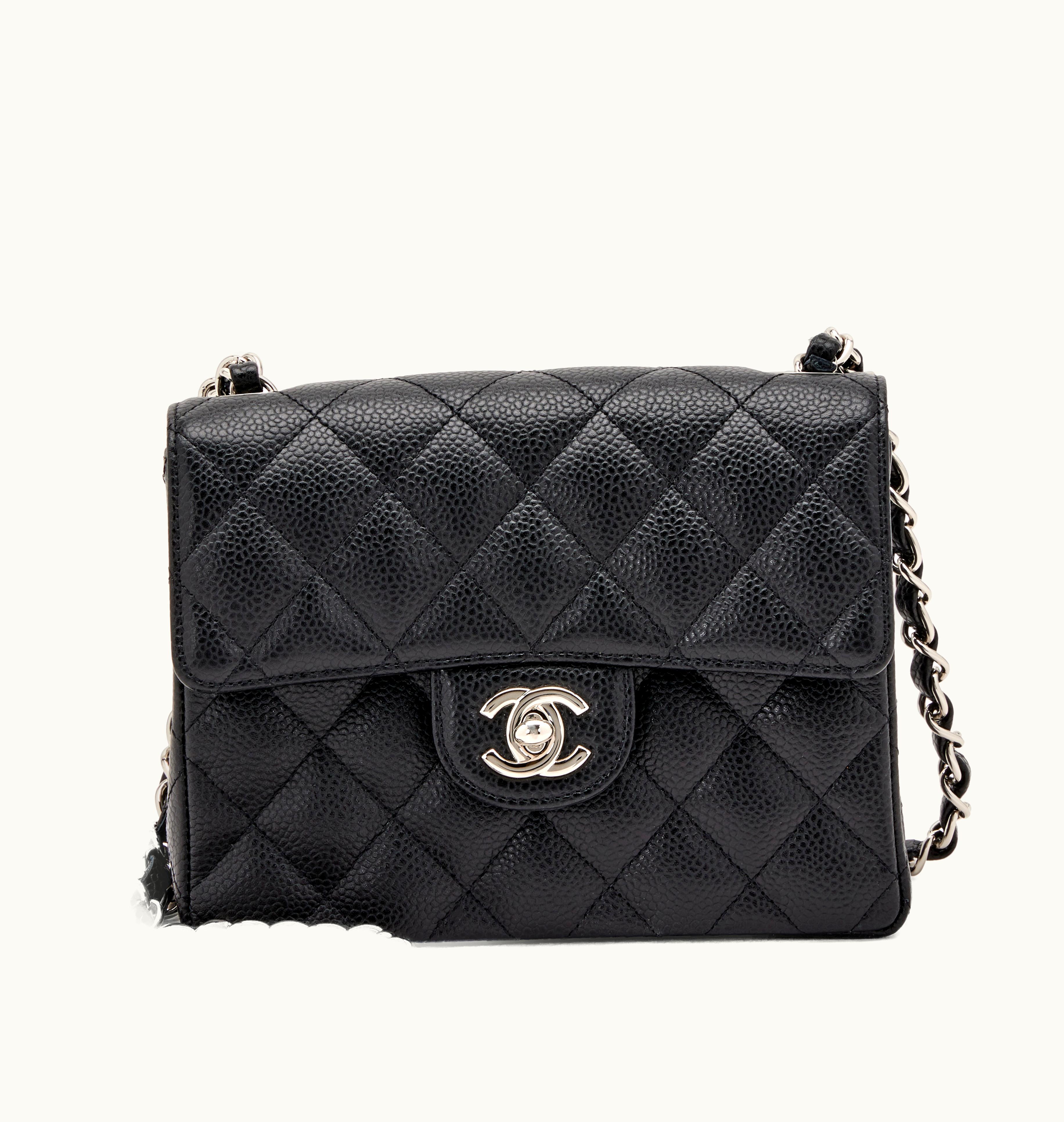 Chanel Chanel Mini Square Classic Flap Bag in Black Quilted Caviar with Silver Hardware, Vintage 2005-2006