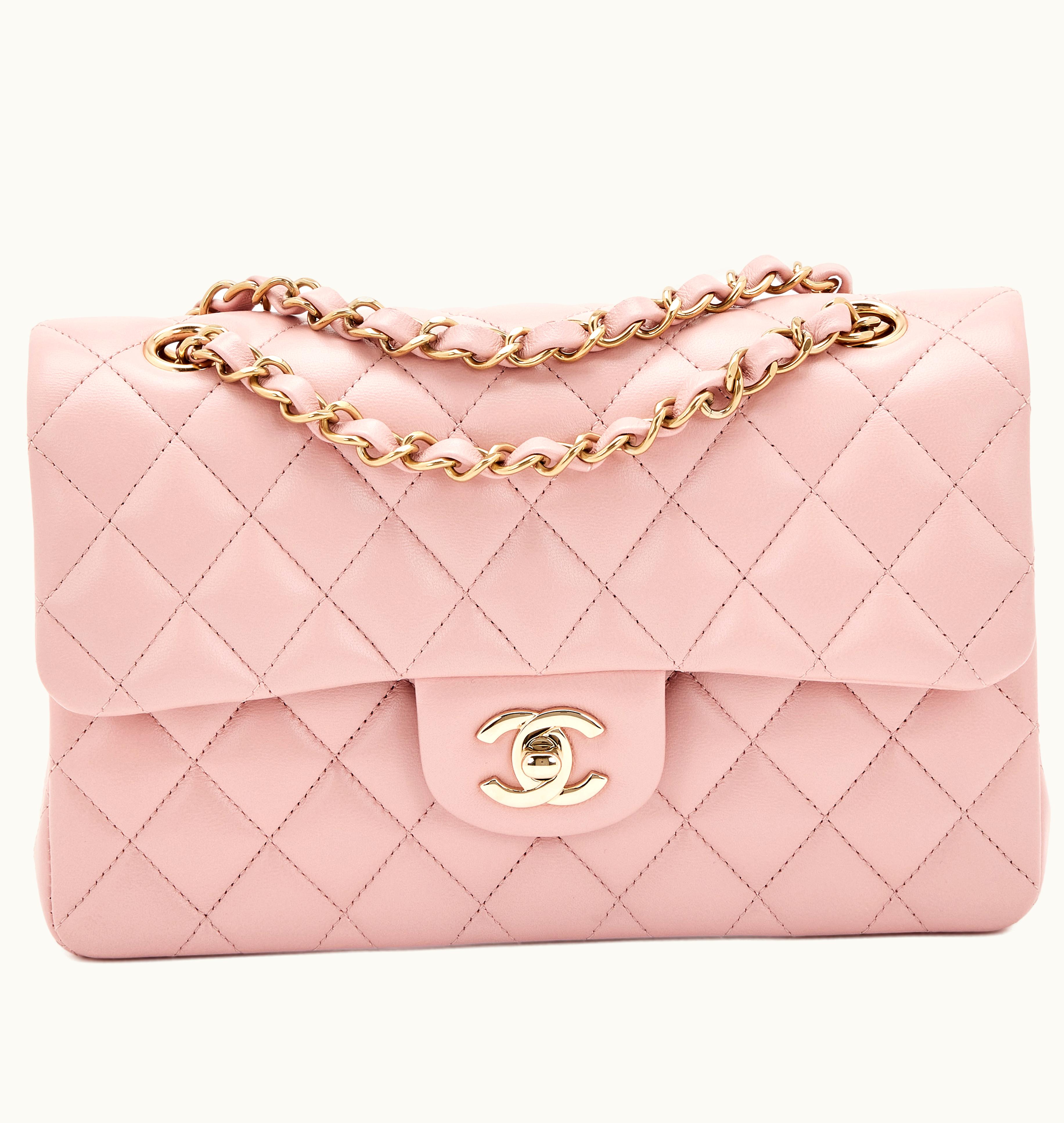 Chanel Chanel 2022 Chanel Pink Lambskin Small Double Flap with Quilted Design and Gold Hardware