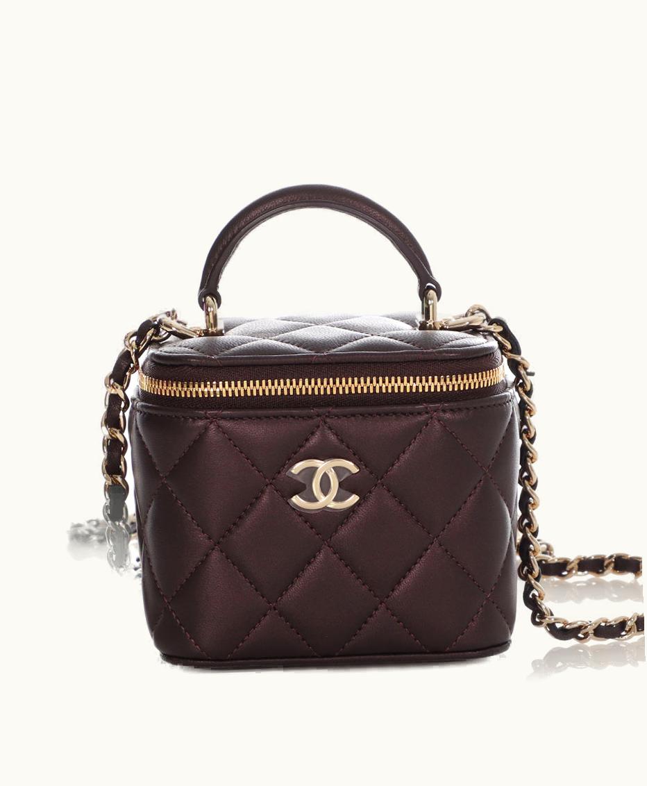Chanel Chanel 2022 Chanel Top Handle Mini Vanity Case in Dark Brown Quilted Lambskin with Chain