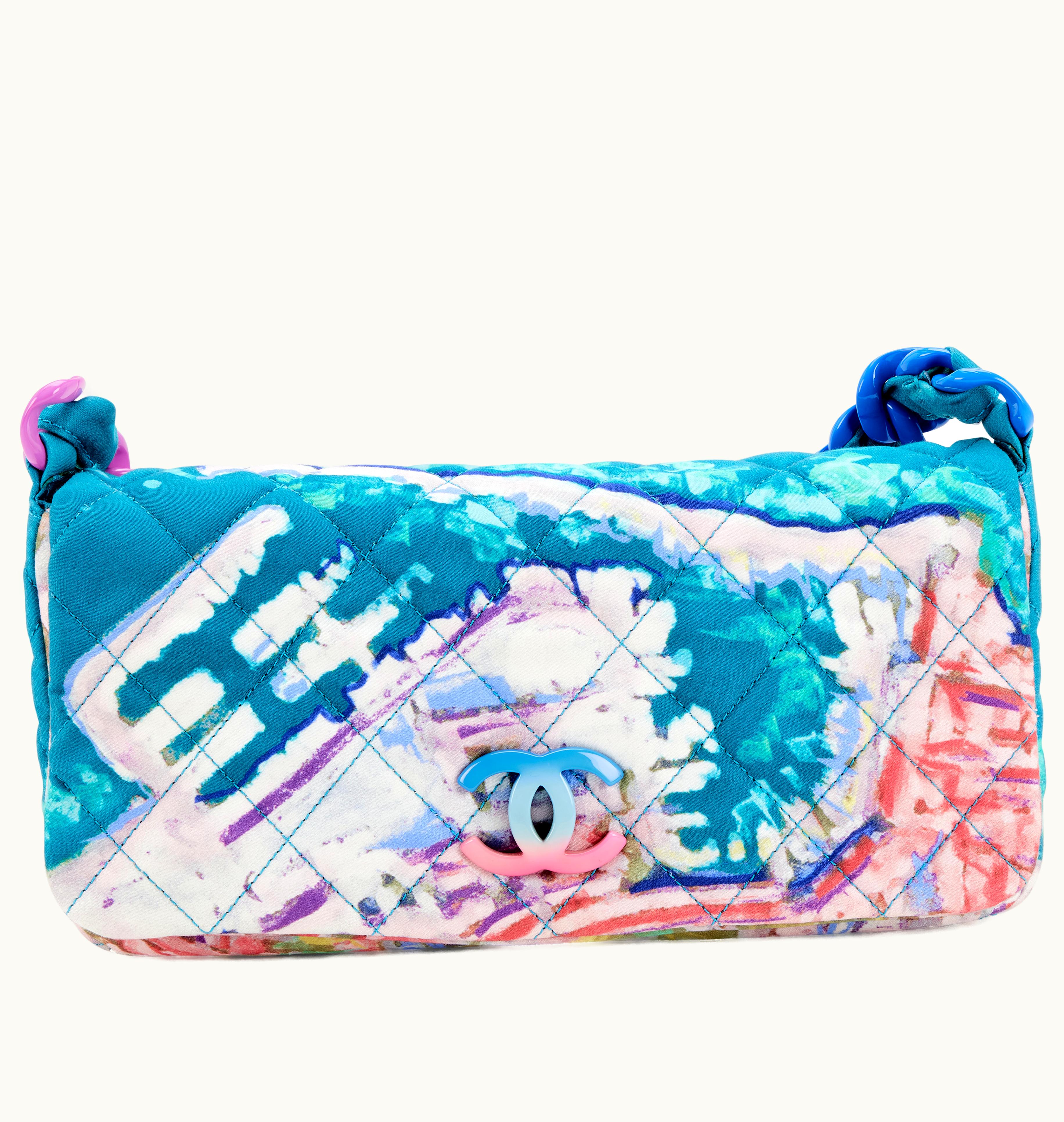 Chanel Chanel 2011 Chanel Multicolored Watercolor Print Pochette Flap crafted in Quilted Canvas with Silver and Resin Hardware