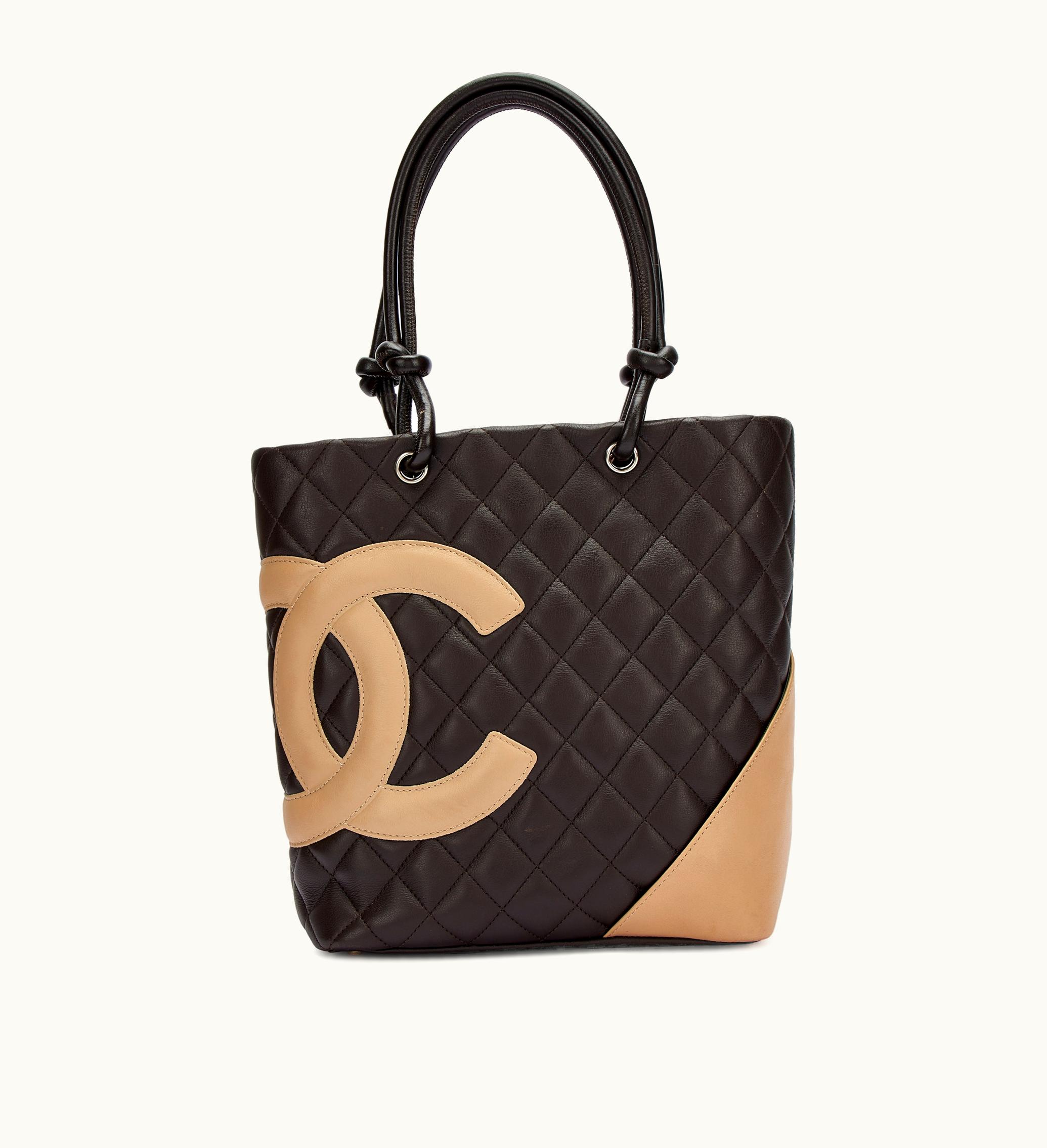 Chanel Chanel Quilted Calfskin Cambon Ligne Tote Bag in Brown and Beige, with Silver Hardware, from the 2004-05 collection