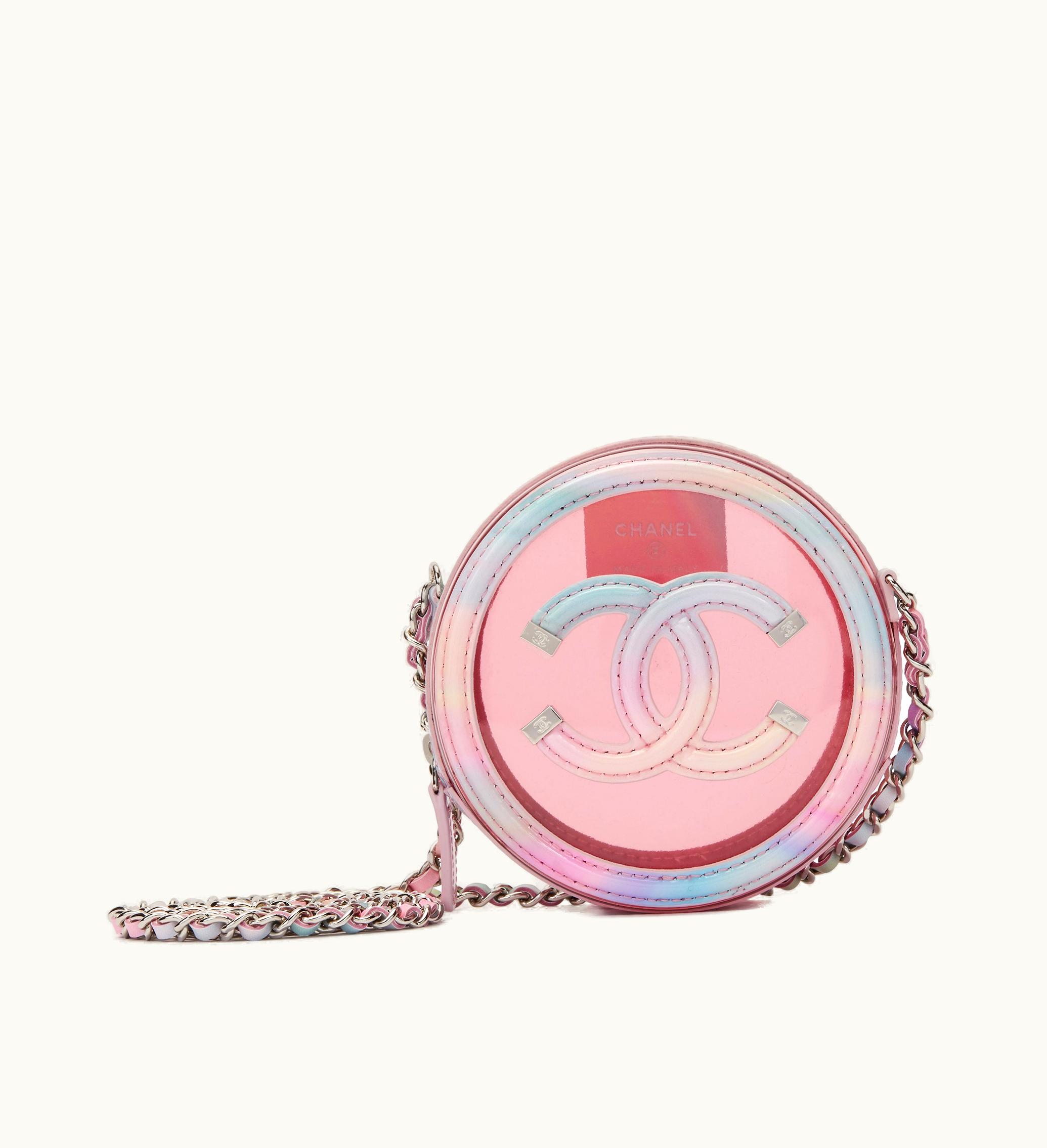 Chanel Chanel 2020 Chanel Multicolor Patent Calfskin and PVC Filigree Round Clutch with Silver Chain Hardware