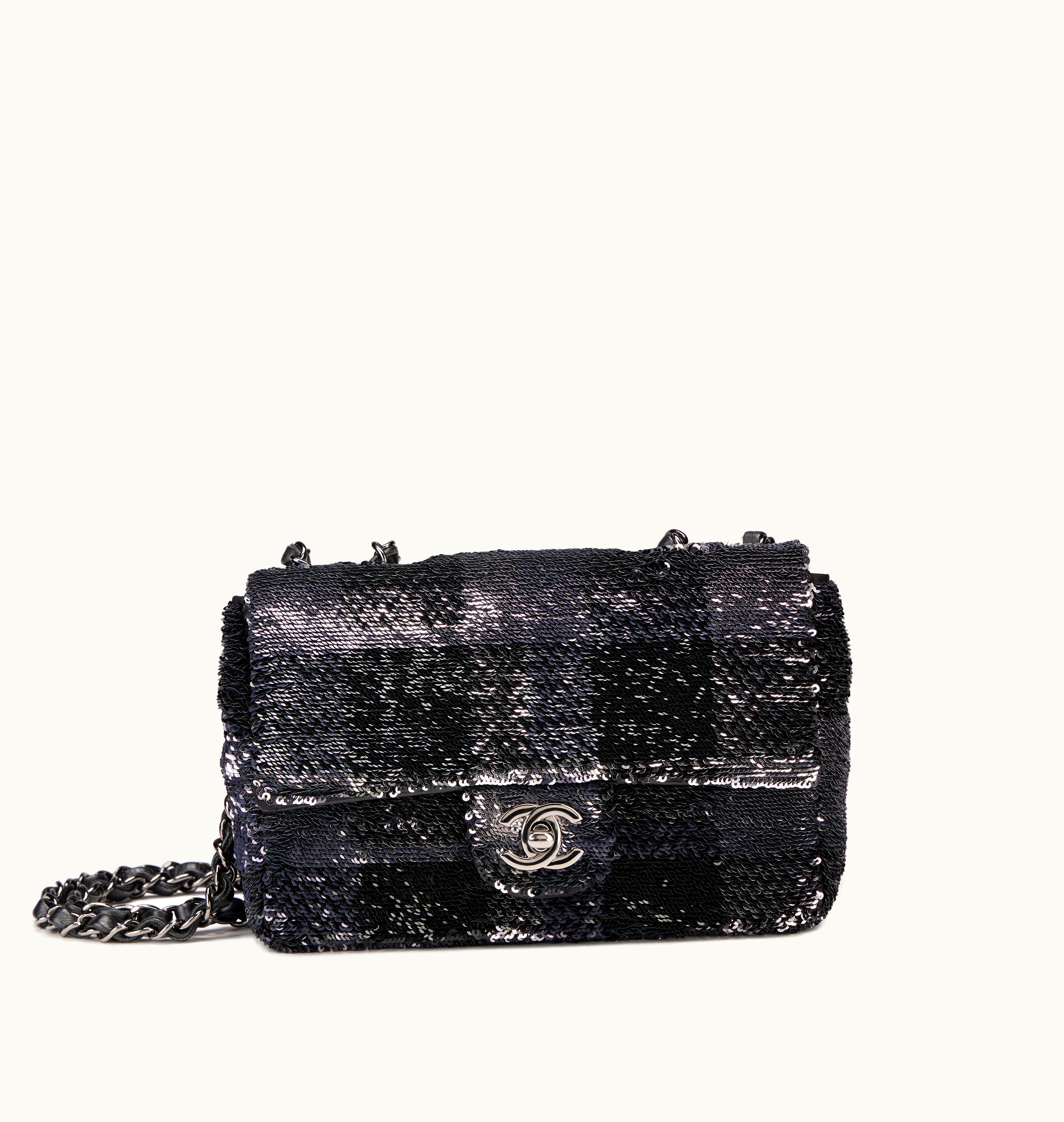 Chanel Chanel 2019 Chanel Black and Silver Sequin Plaid Mini Single Flap - Silver Hardware