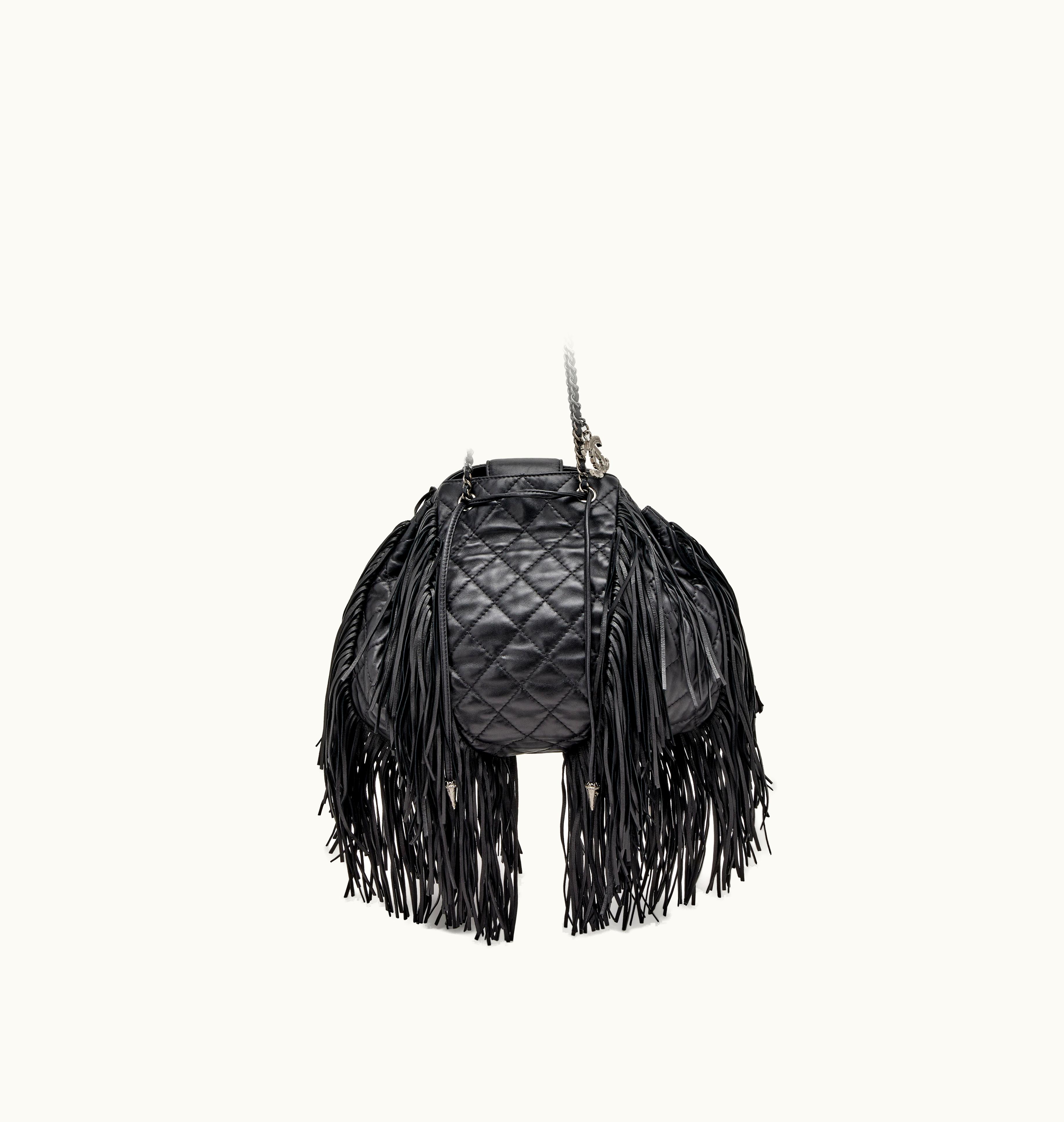Chanel Chanel Fringed Baluchon Bag with Ruthenium Hardware - Black Woven Western Style, 2014