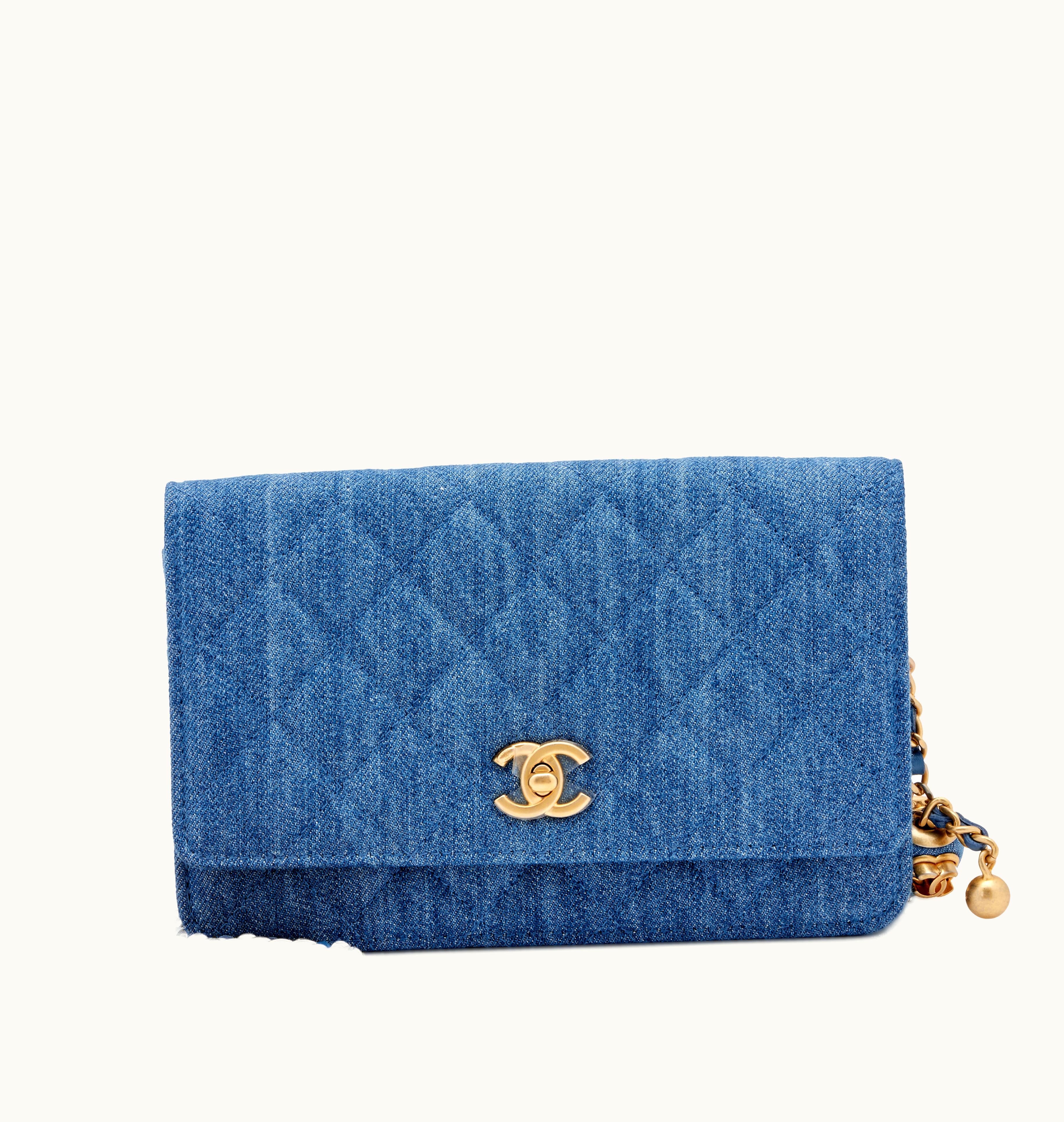 Chanel Chanel 2022 Chanel Quilted CC Pearl Crush Wallet On Chain WOC in Blue Denim with Gold Hardware
