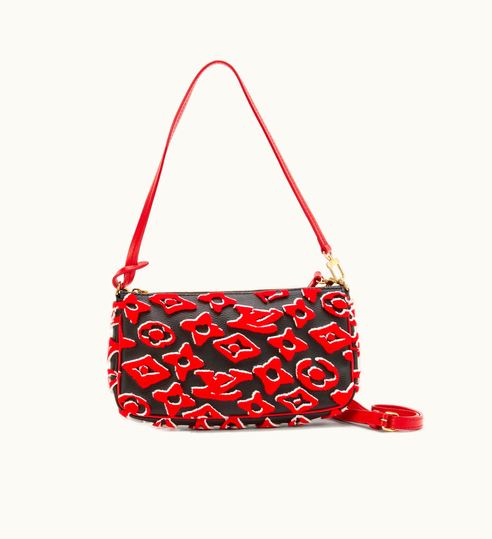 Louis Vuitton Louis Vuitton 2020 Louis Vuitton LVxUF Pochette Accessoires: Red, White, and Black Monogram Canvas with Tufted Design and Gold Hardware