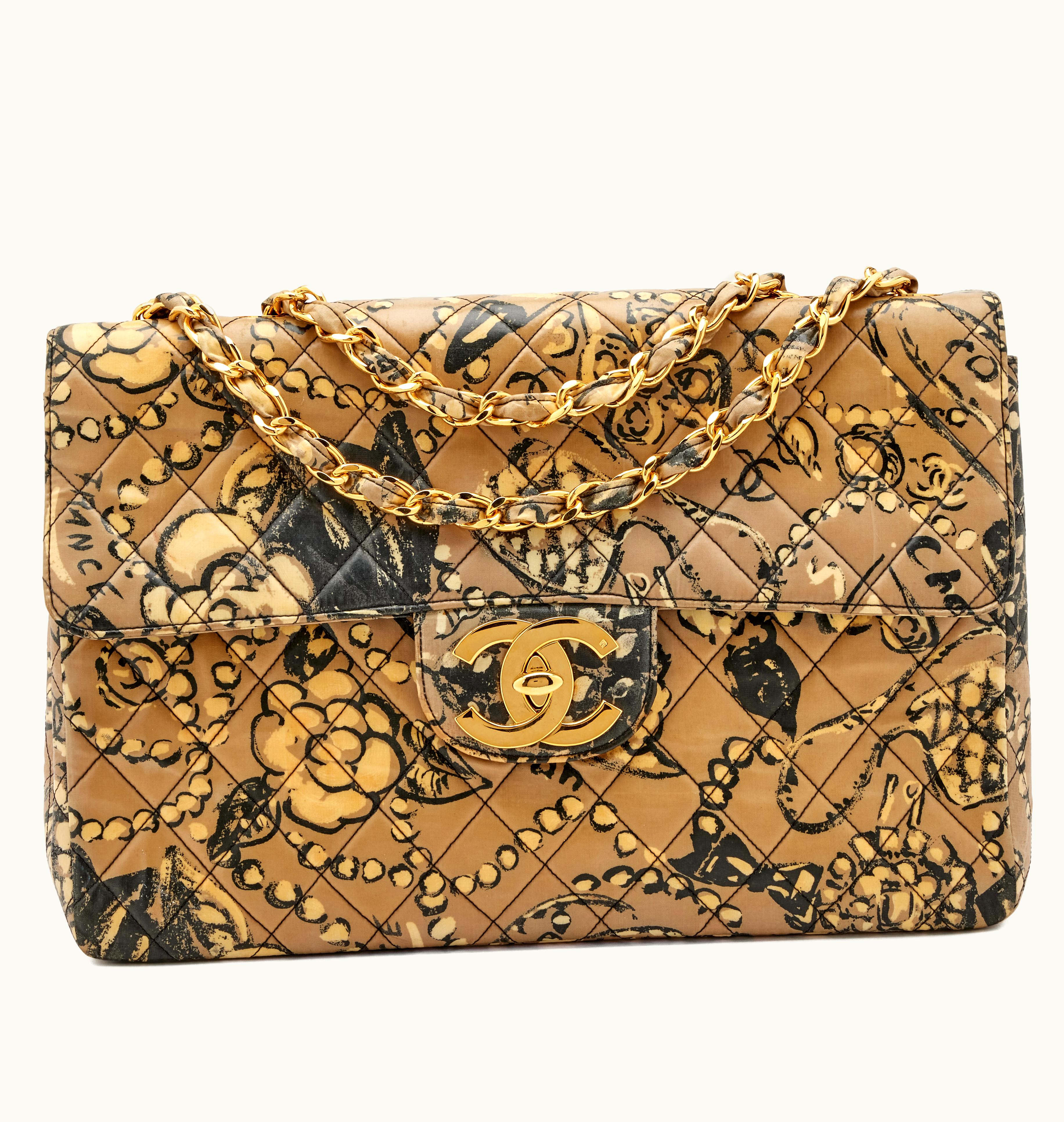Chanel Chanel Multicolor Graffiti Printed Quilted Coated Canvas Vinyl Maxi Jumbo XL Classic Single Flap Gold Hardware, 1991-1994