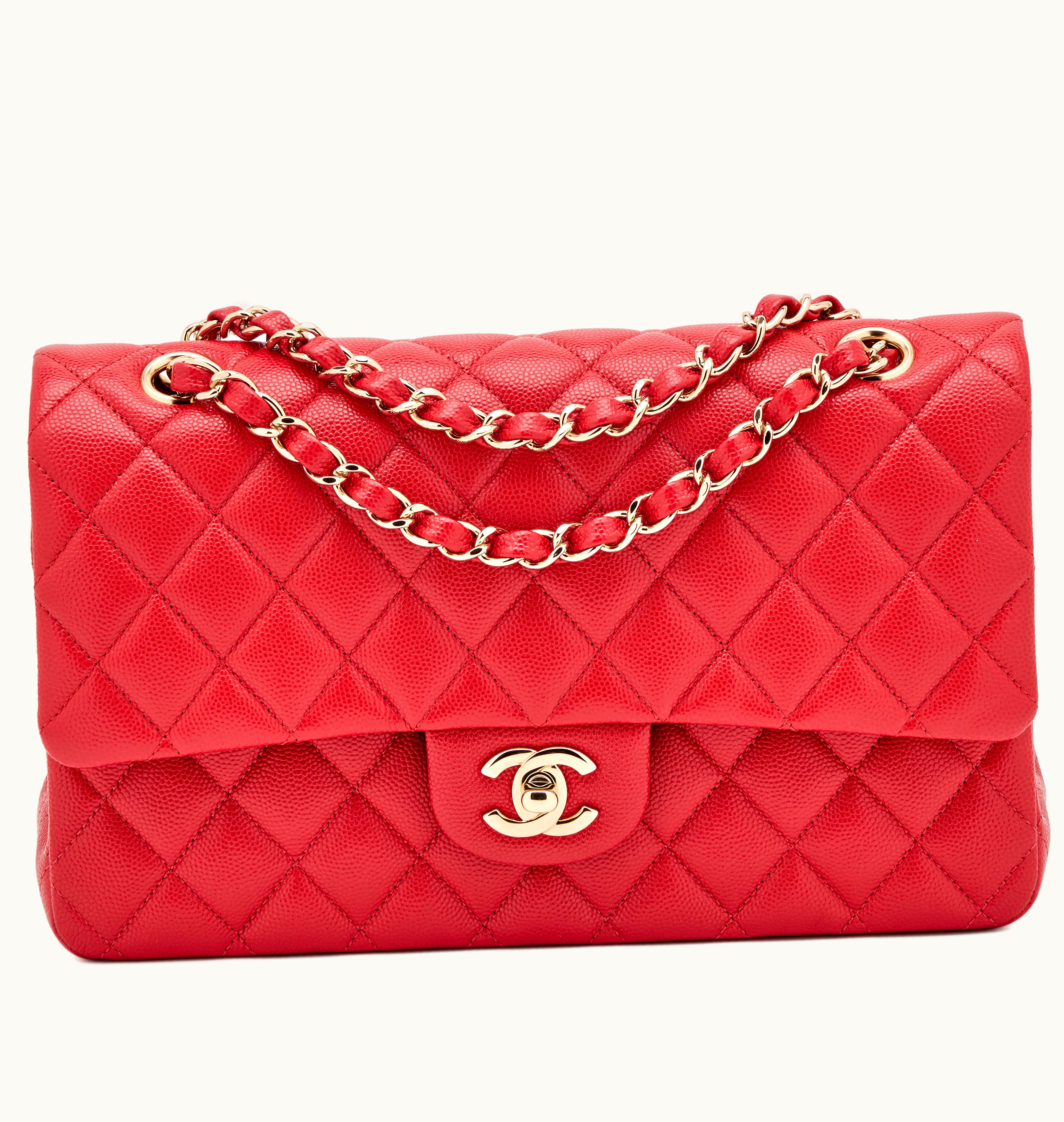 Chanel Chanel Medium Red Caviar Quilted Classic Double Flap with Gold Hardware, 2019