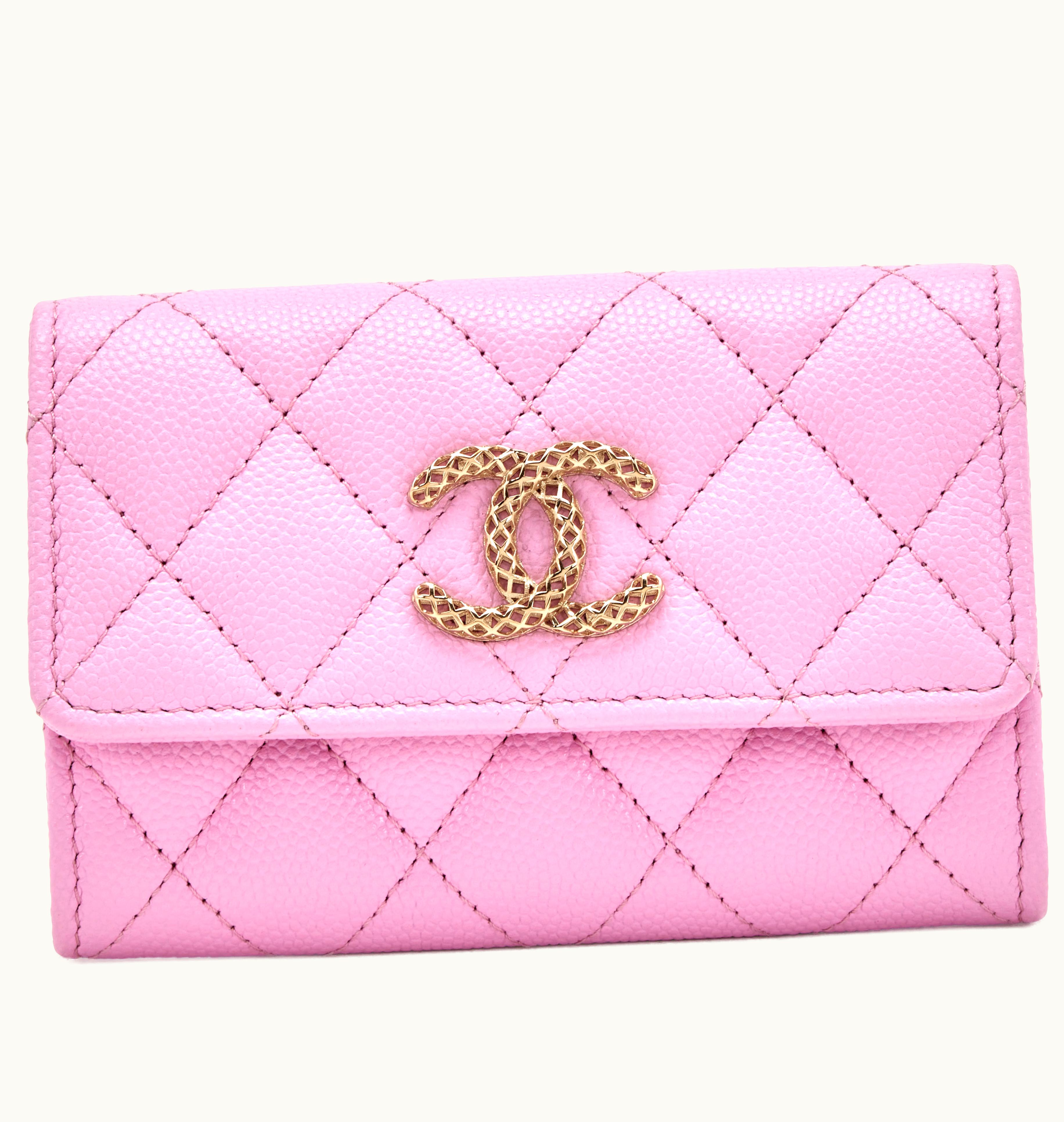 Chanel Chanel Quilted CC Flap Card Holder in Lilac Pink Caviar with Gold Hardware, 2023