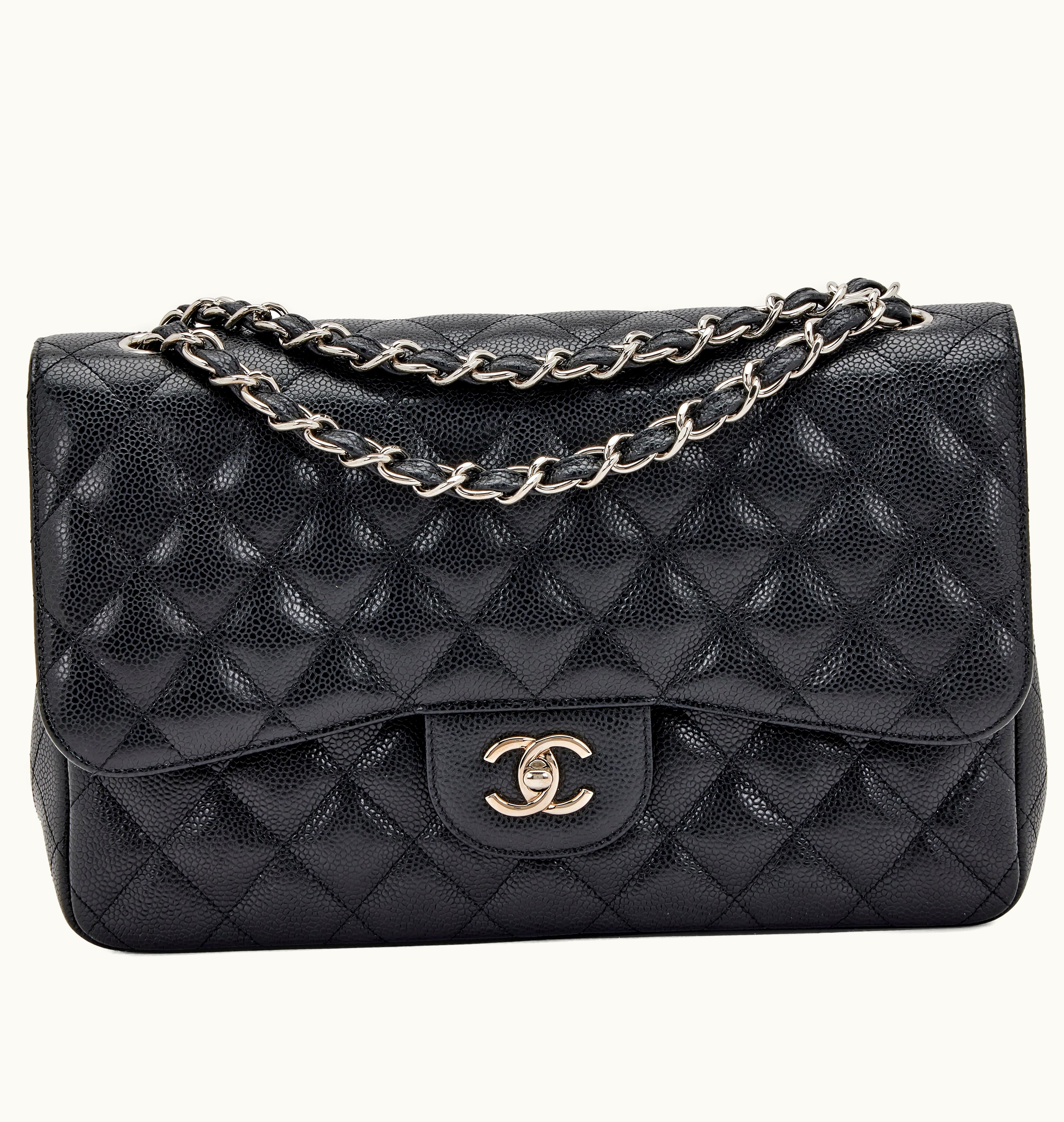Chanel Chanel Black Quilted Caviar Jumbo Classic Flap with Silver Hardware by Chanel, dated 2010
