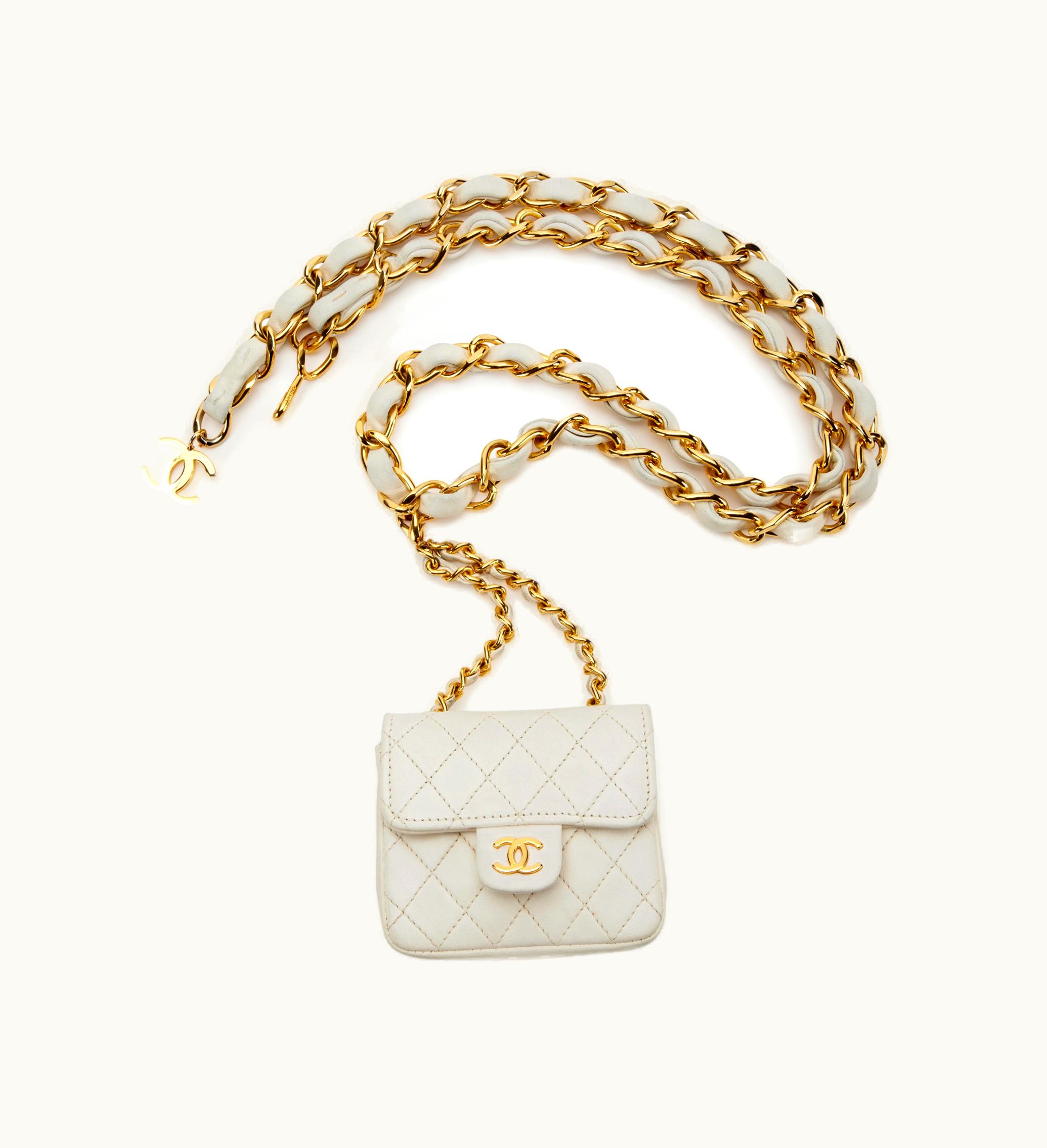Chanel Chanel White Quilted Lambskin Mini Waist Bag with Gold Accents, Year 2002-2003
