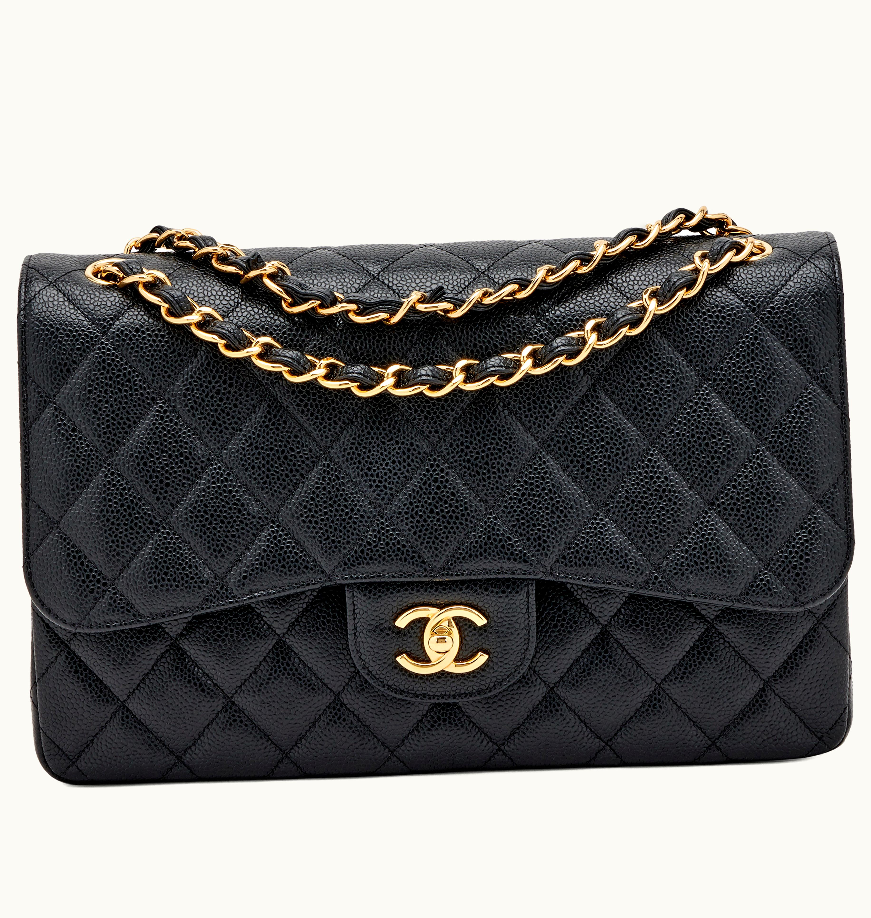 Chanel Chanel 2021 Chanel Black Quilted Caviar Jumbo Double Flap Bag with Gold Hardware
