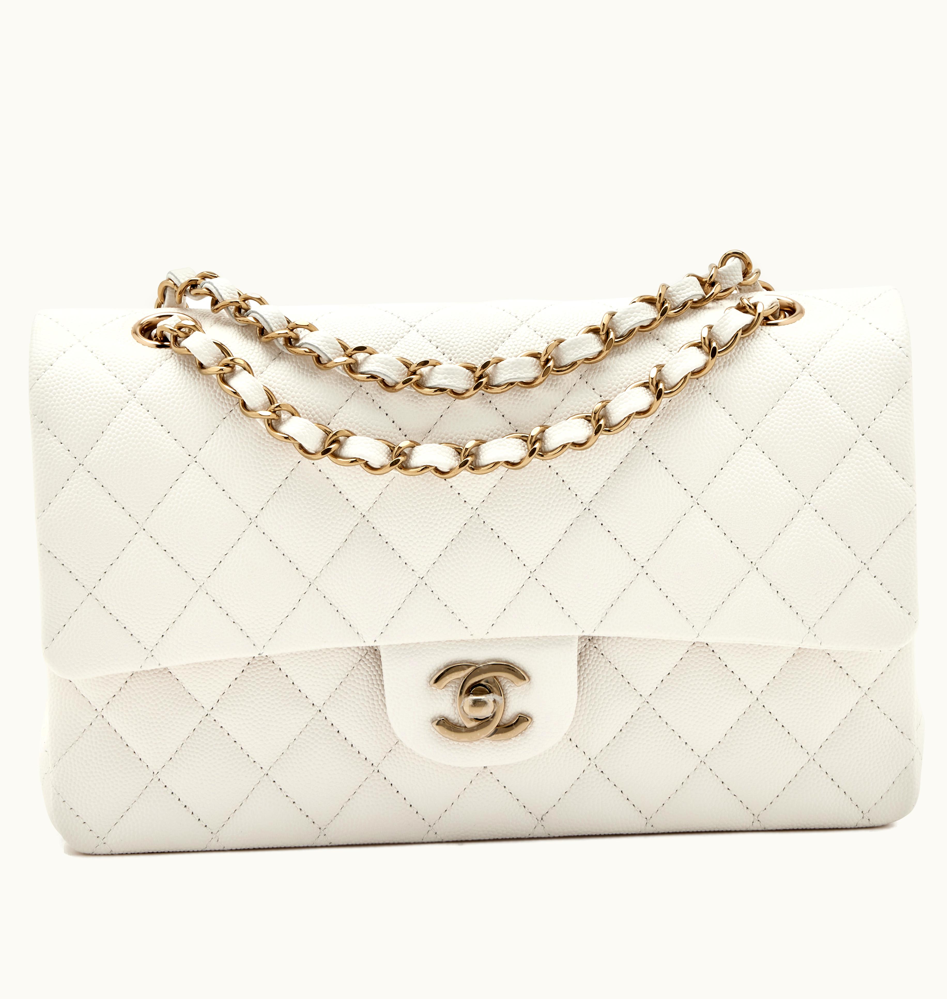 Chanel Chanel Cream White Quilted Caviar Medium Classic Double Flap Light Gold Hardware by Chanel, expected to release in 2022