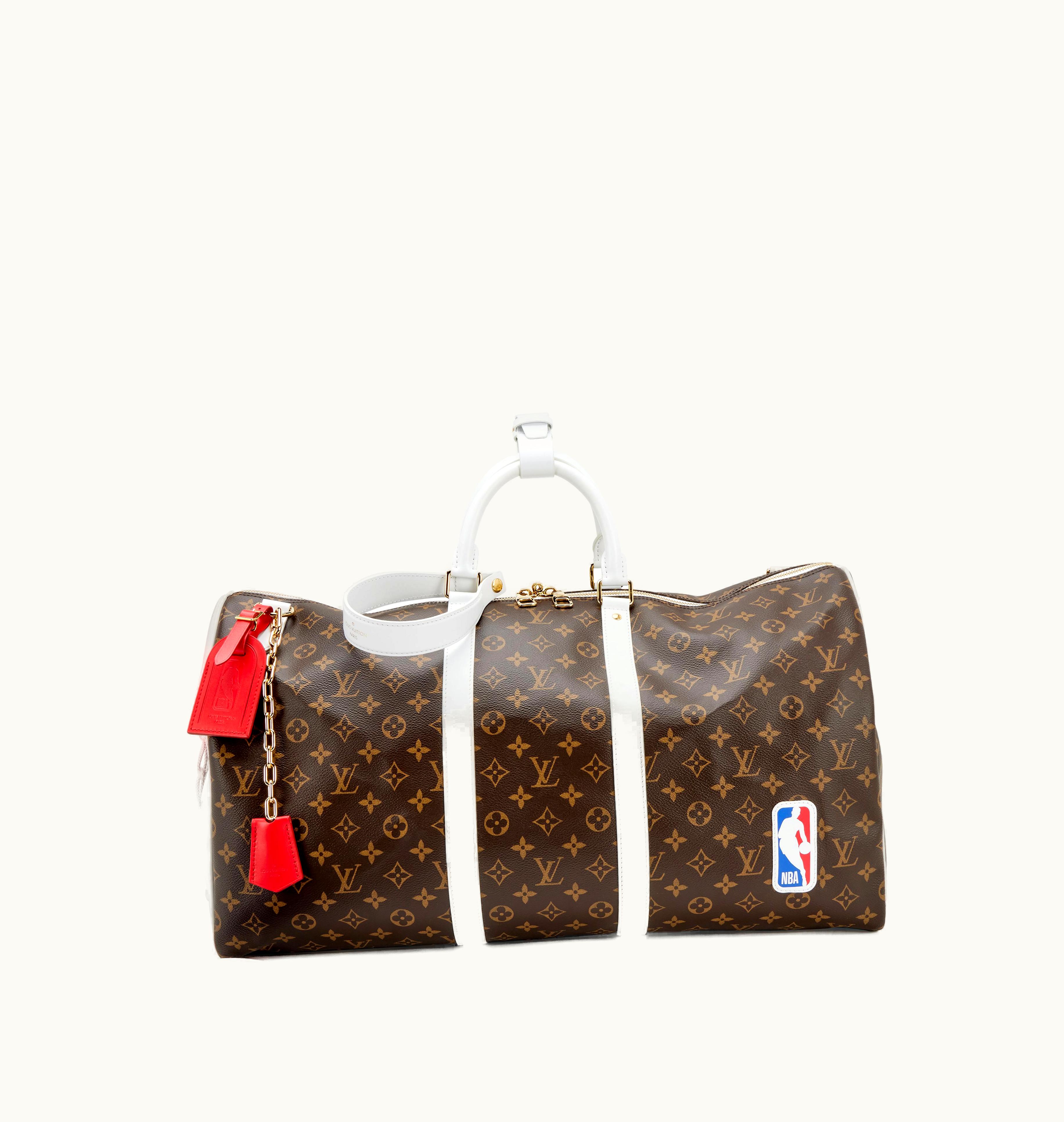 Louis Vuitton Louis Vuitton NBA Monogram Canvas Keepall Bandouliere 55 with Brown and White Pattern, Gold Accents, Released in 2020