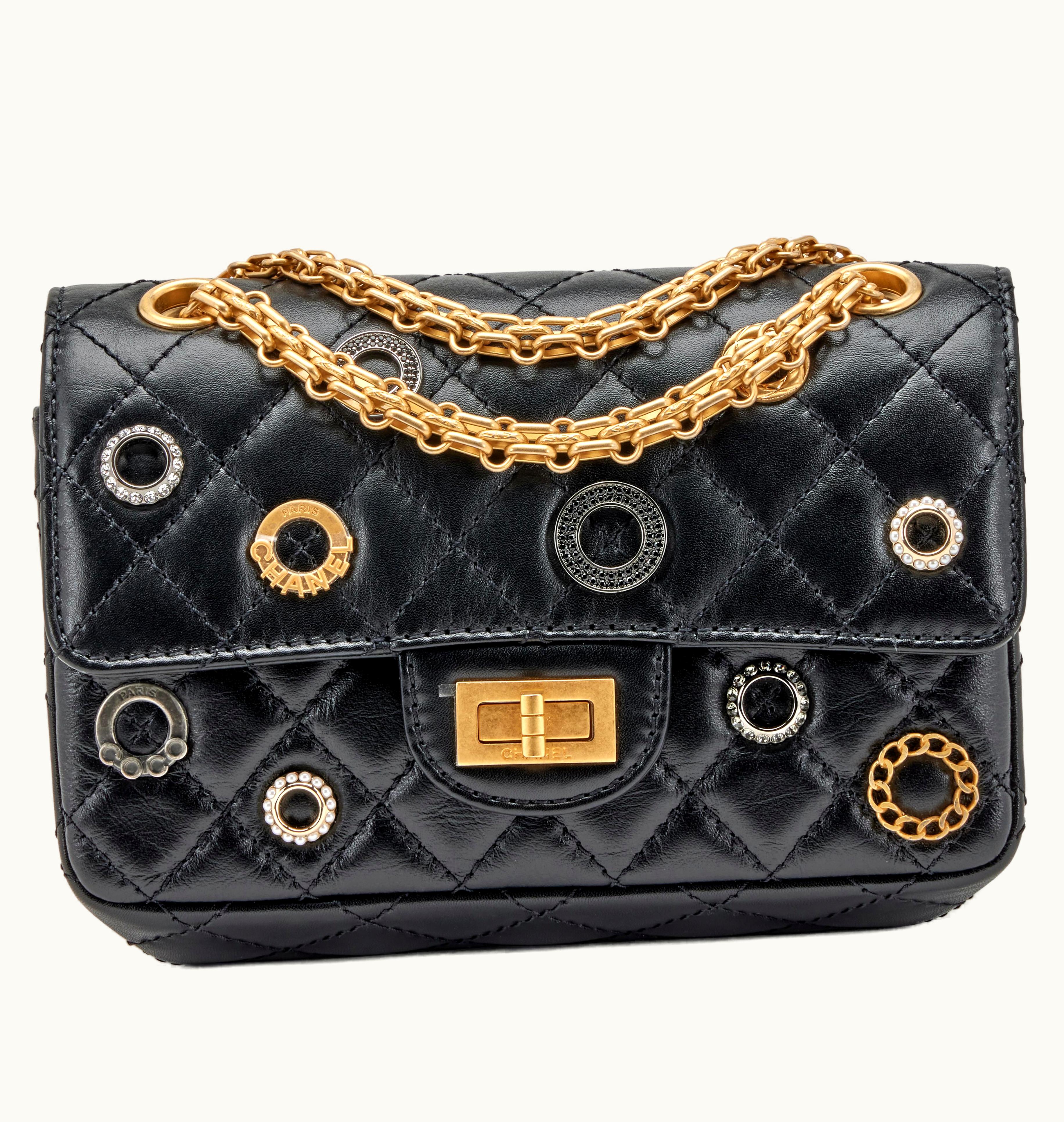 Chanel Chanel Aged Quilted Calfskin Crystal Charms 2.55 Reissue 224 Flap in Black - Gold Hardware, 2022 version