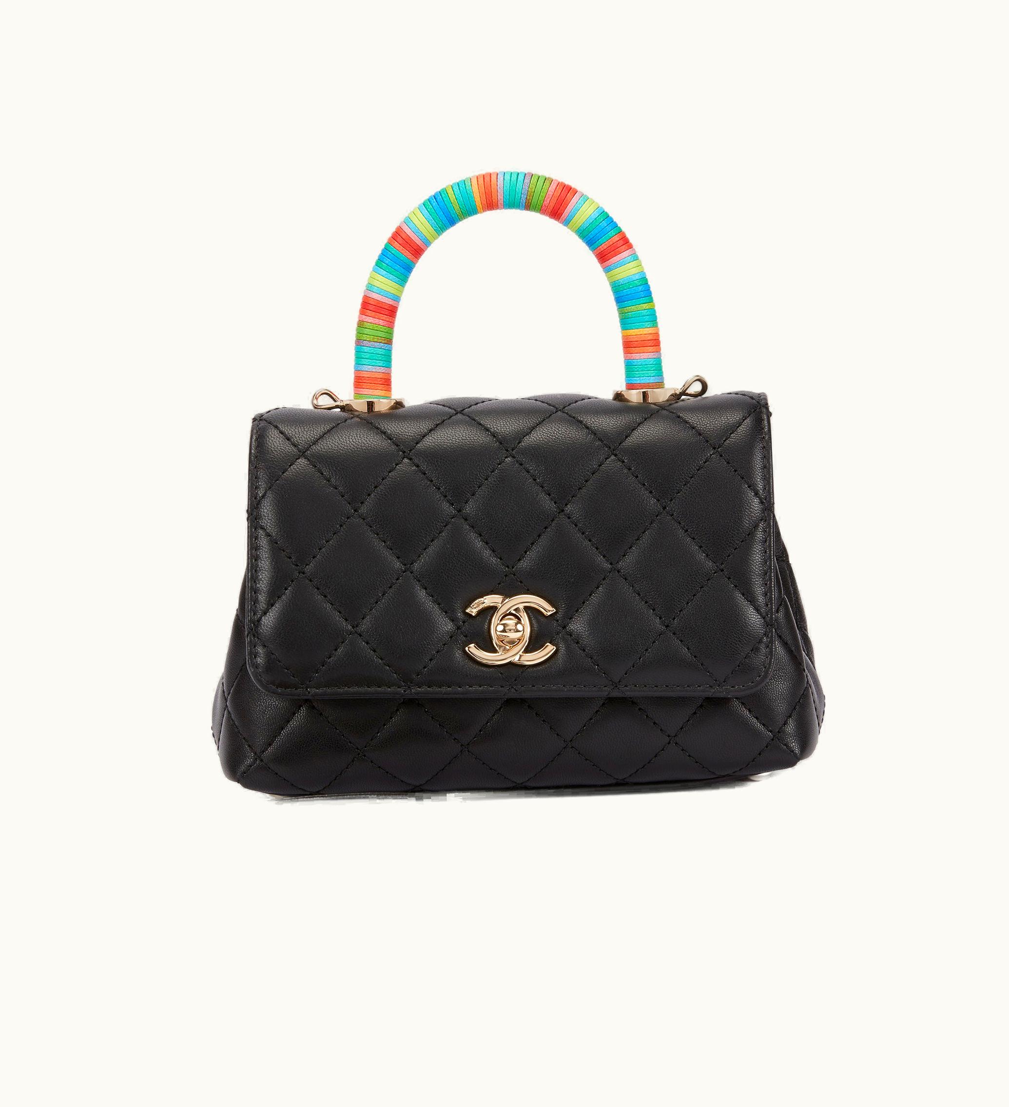 Chanel Chanel 2021 Chanel Extra Mini Rainbow Coco Handle Flap Bag with Black Quilted Chèvre Leather and Gold Hardware