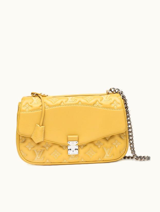 Louis Vuitton Louis Vuitton 2012 Silver Hardware Louis Vuitton Yellow Embroidered Monogram Puffy Lambskin Mama Broderie Pochette