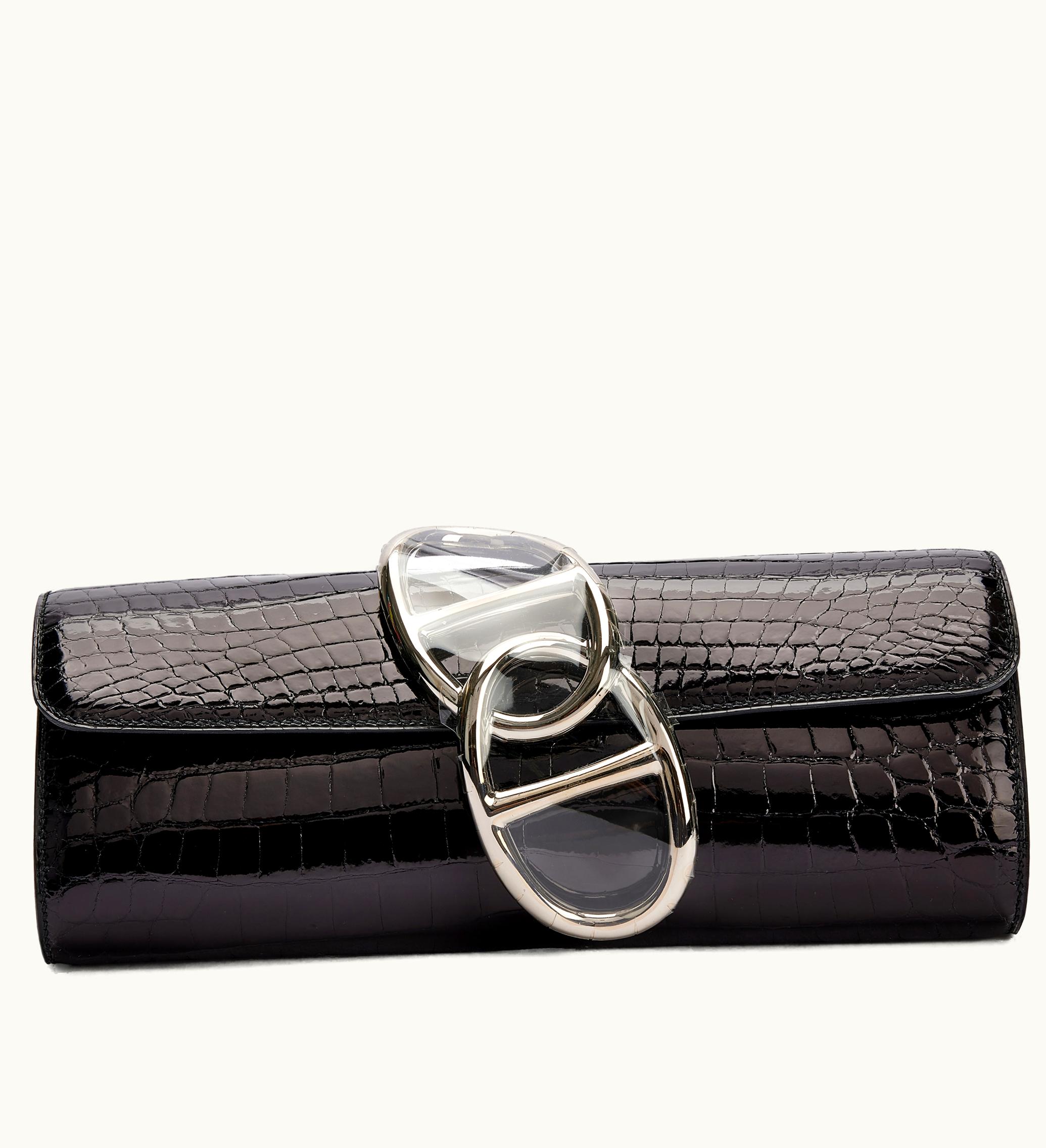 Hermès Hermès Glossy Black Niloticus Crocodile Egee Clutch 25 with Palladium Hardware, 2017