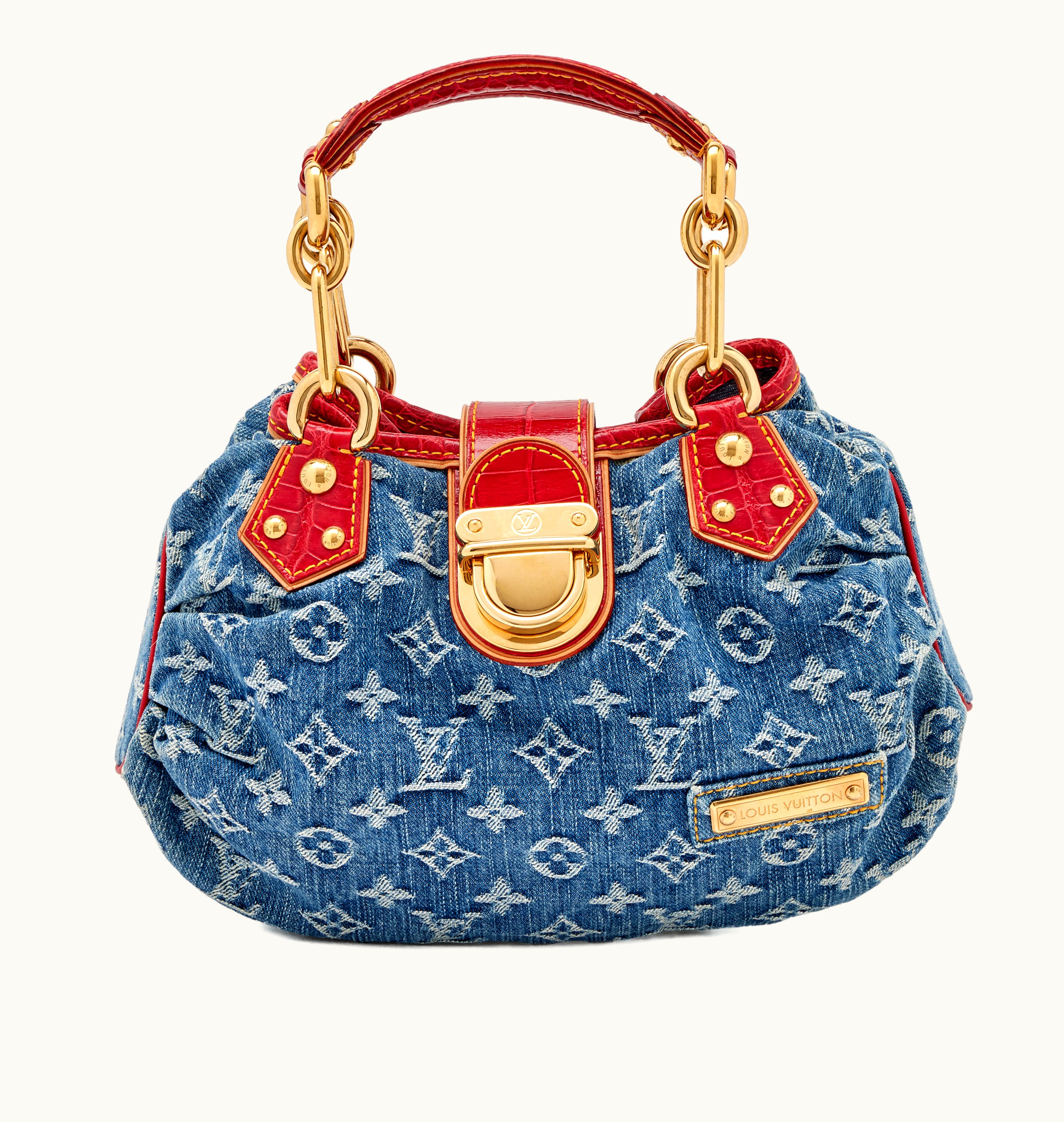 Louis Vuitton Louis Vuitton Pleaty Bag in Blue Monogram Denim and Red Alligator with Gold Hardware, released in 2005