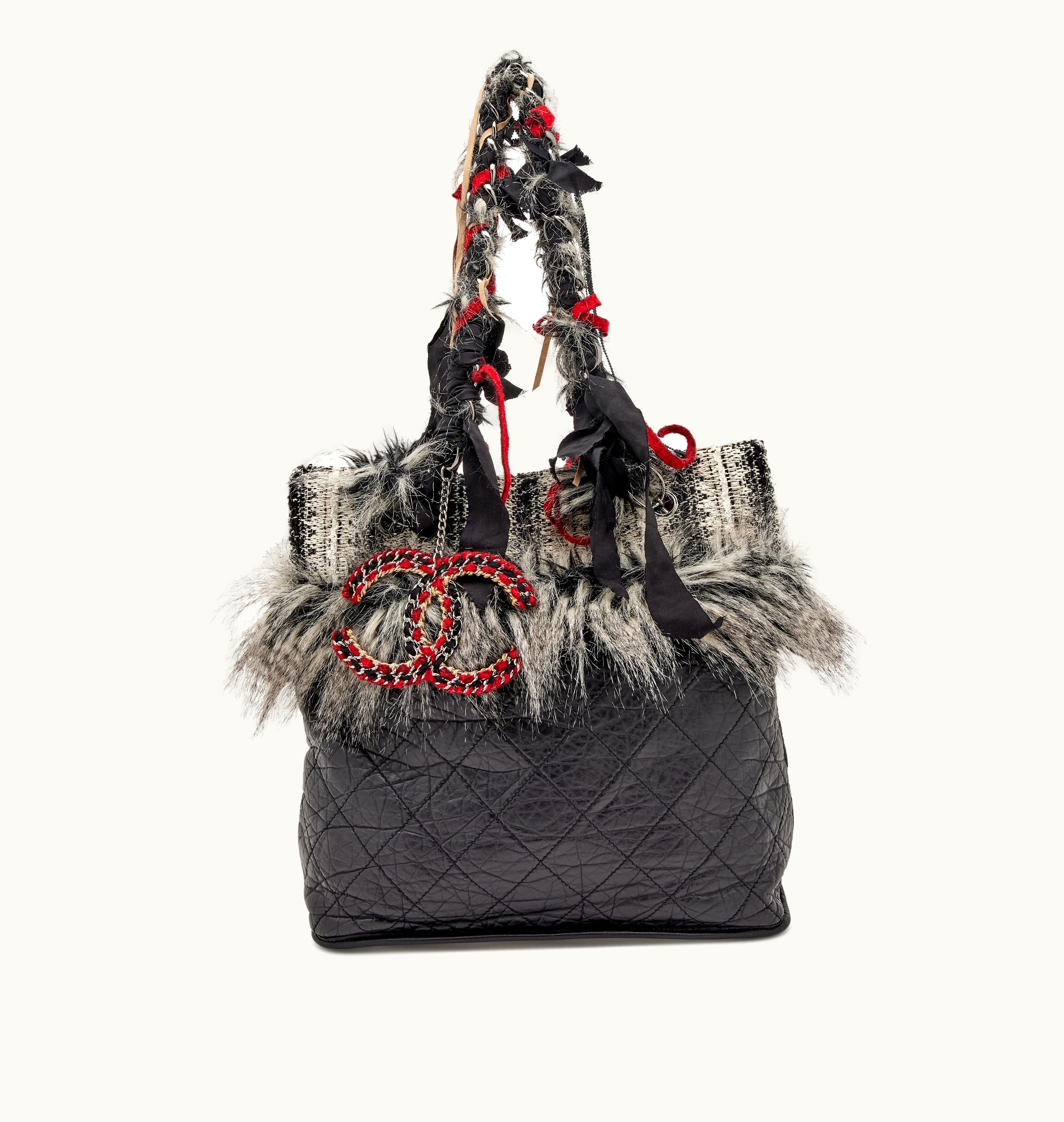 Chanel Chanel Inuit Fantasy Fur Tote Silver Hardware, 2010-2011 crafted from Black Aged Calfskin Tweed