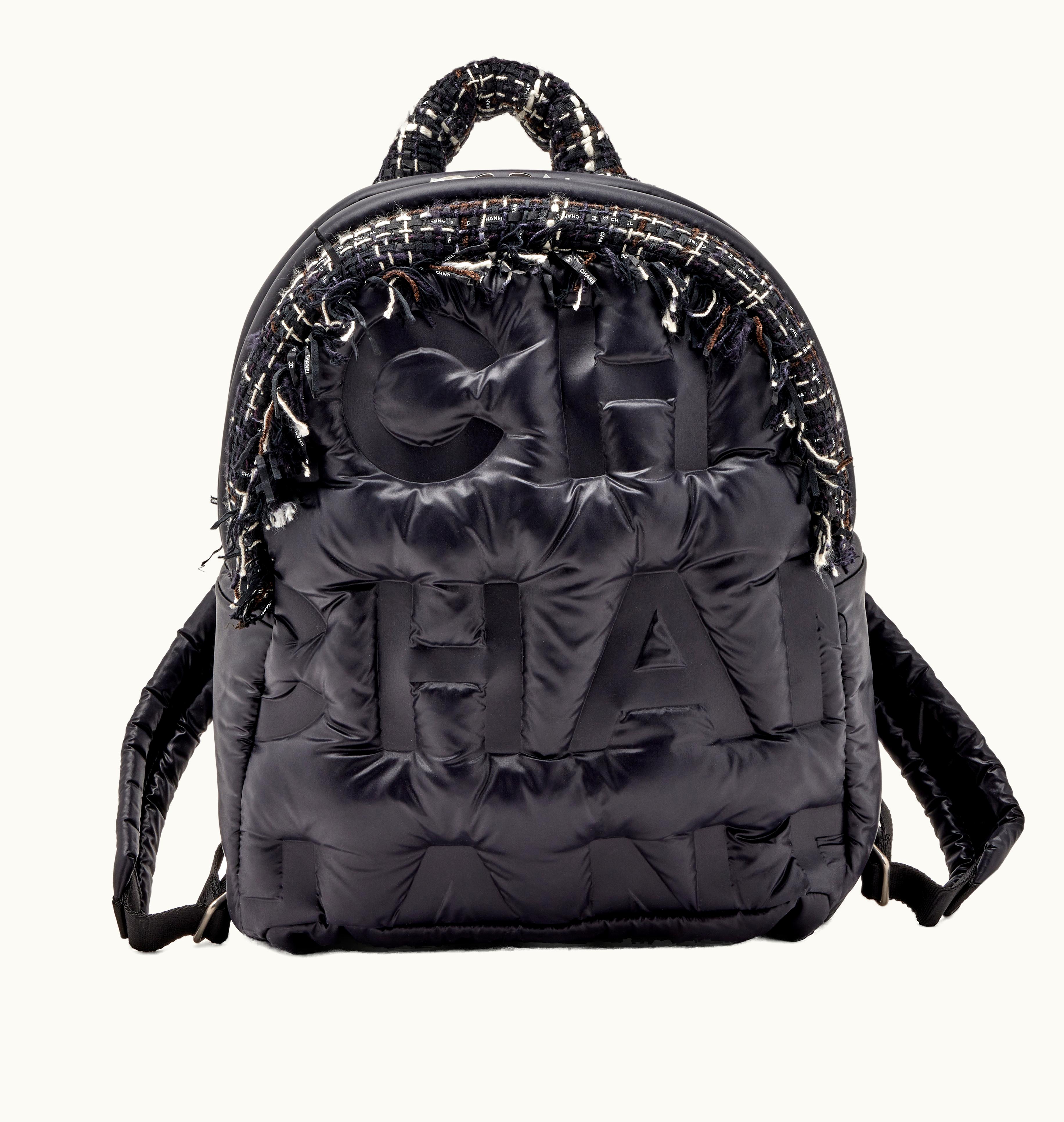 Chanel Chanel Black and White Tweed Doudoune Medium Backpack with Embossed Nylon, Silver Hardware - 2018-2019 Edition