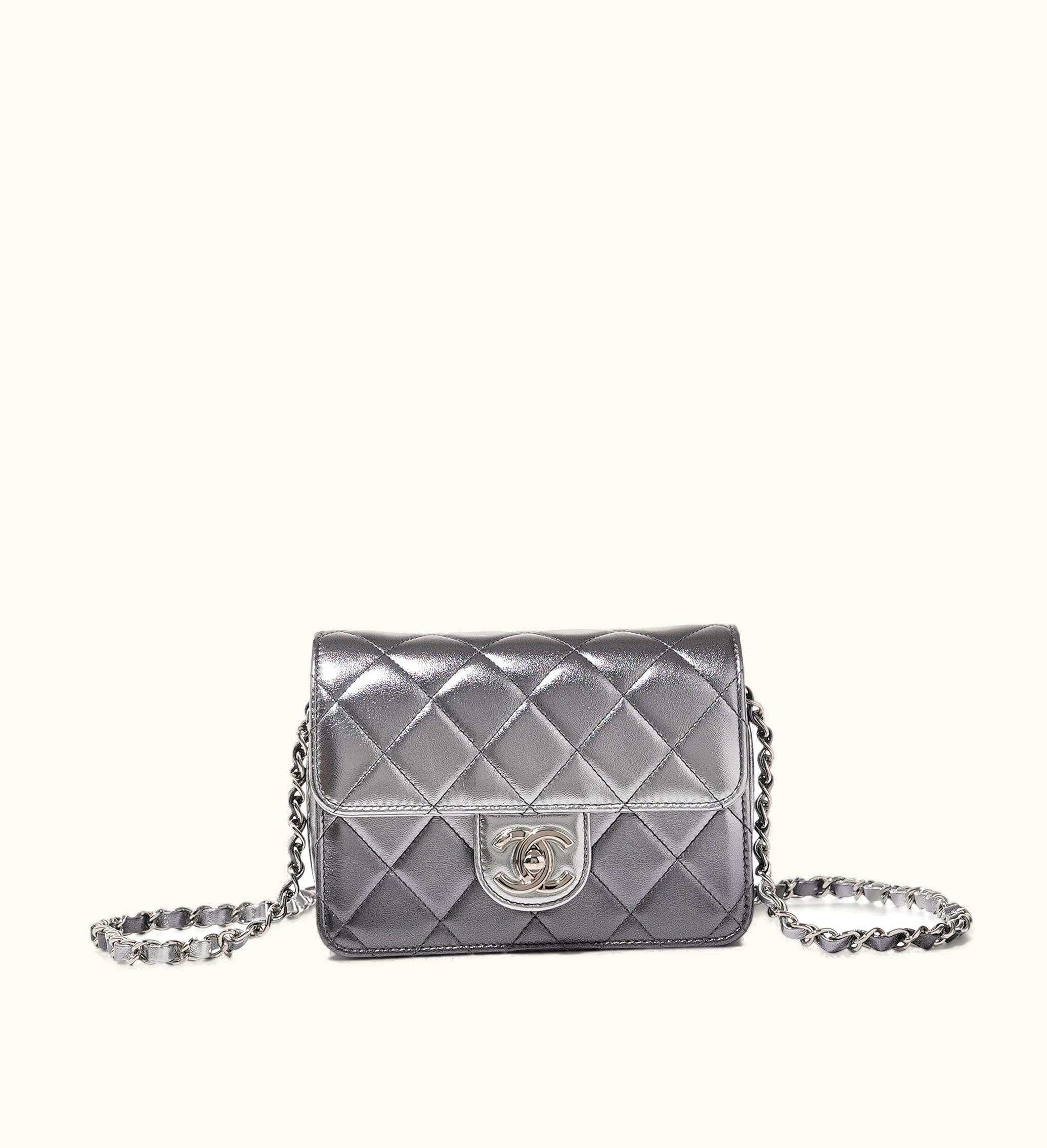 Chanel Chanel Silver Hardware Chanel Silver Quilted Mini Flap Bag made from Lambskin