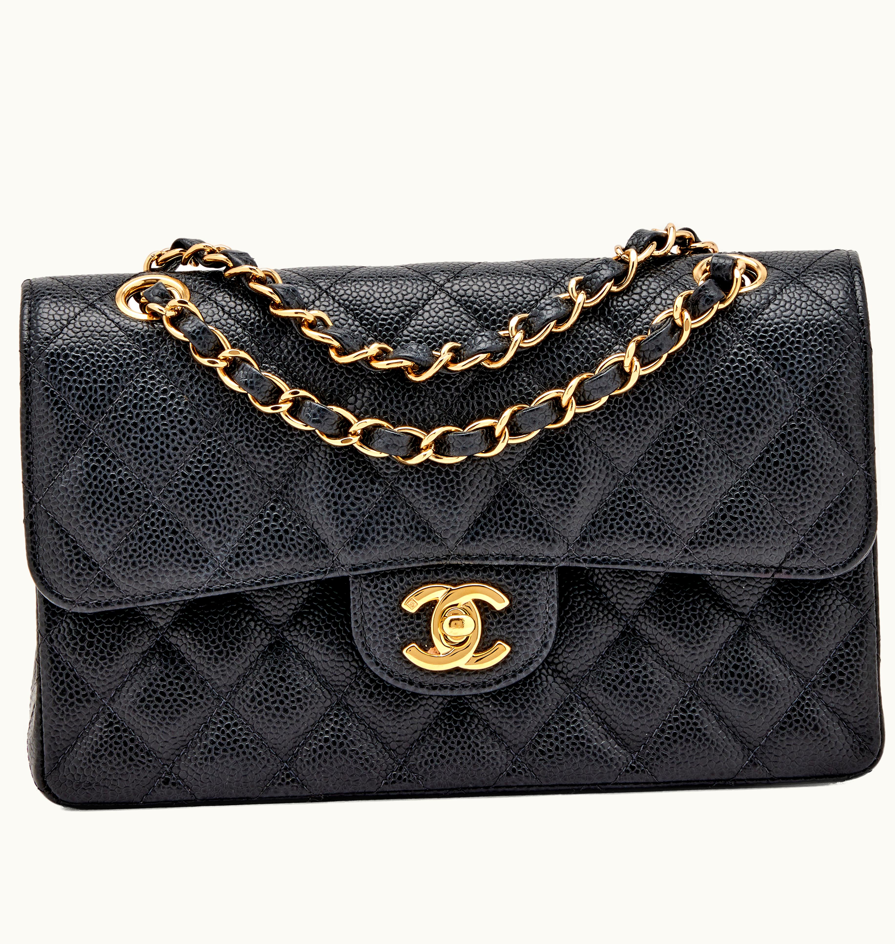 Chanel Chanel Classic Double Flap Bag with Gold Hardware, crafted in black quilted caviar leather during the years 2003-2004